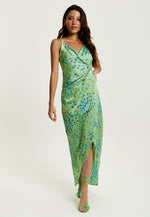 Liquorish Animal Print Maxi Wrap Dress In Mint And Blue