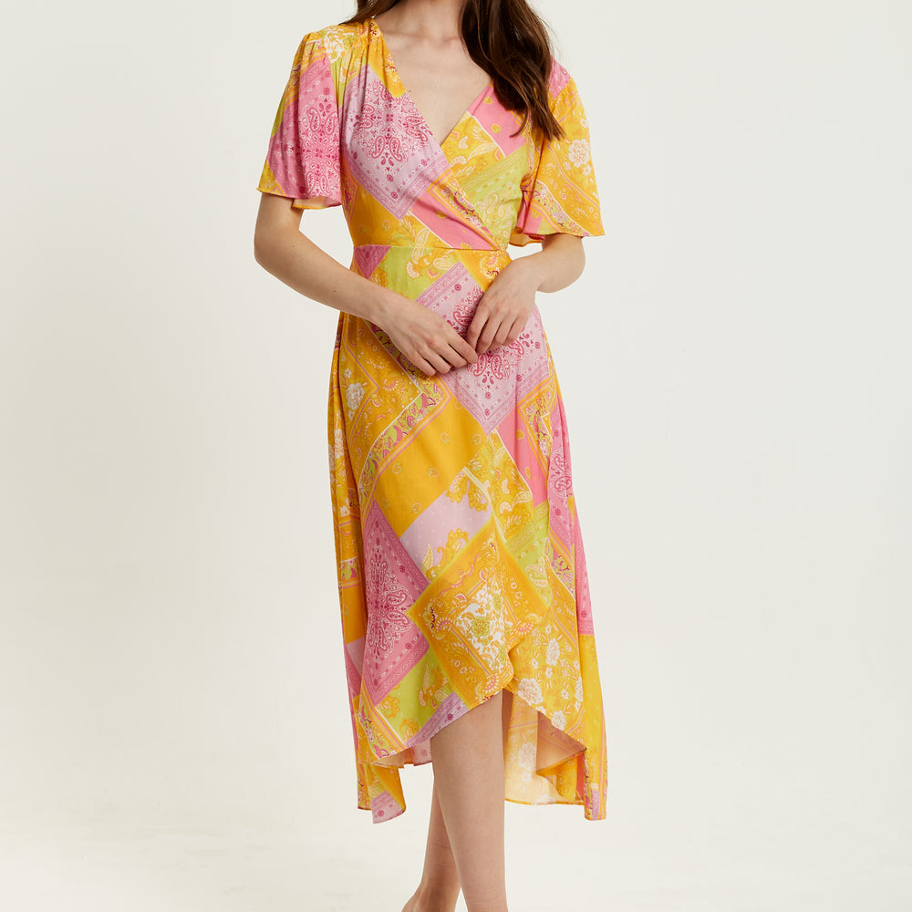 
                  
                    Liquorish Paisley Print Midi Wrap Dress In Yellow And Pink
                  
                