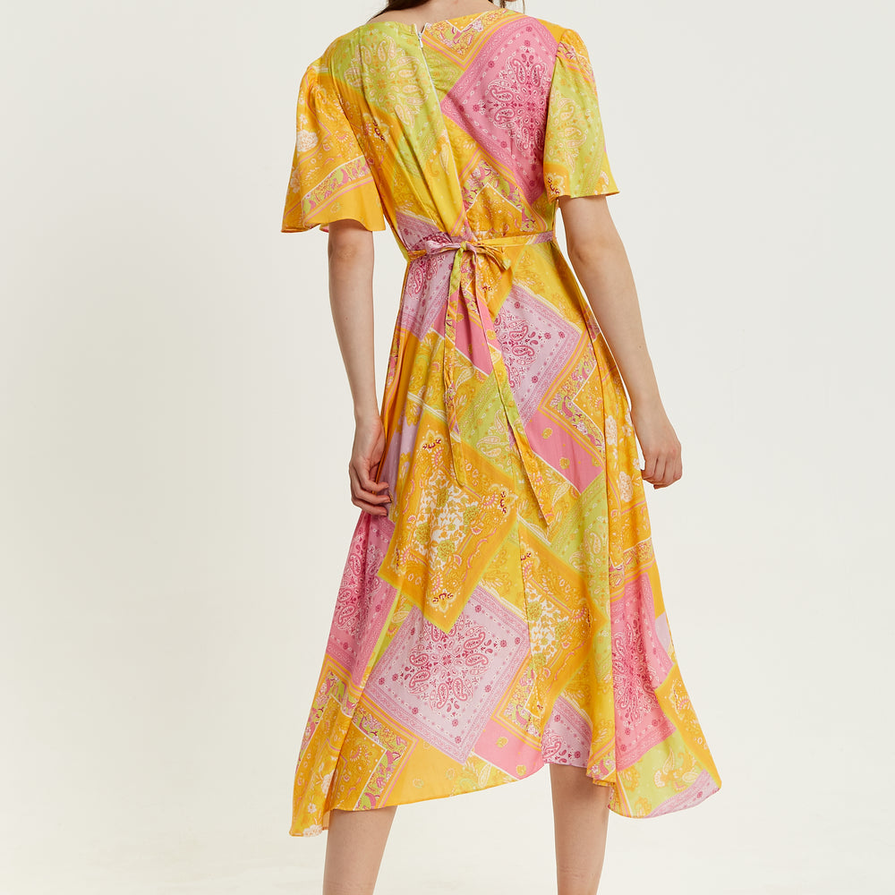 
                  
                    Liquorish Paisley Print Midi Wrap Dress In Yellow And Pink
                  
                