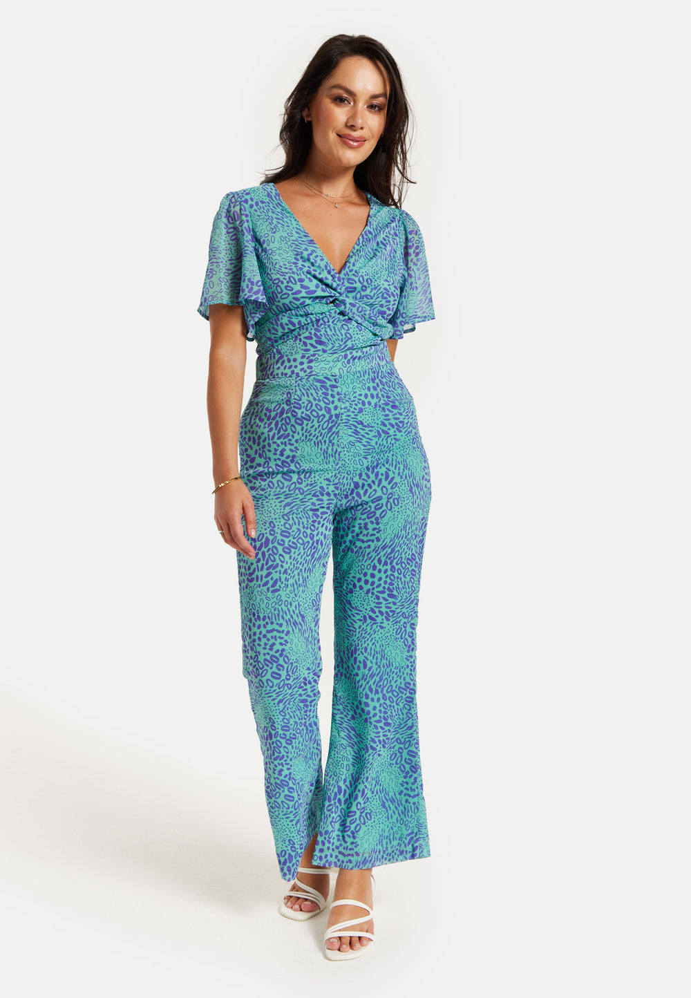 Liquorish Blue Animal Print Knot Front Jumpsuit