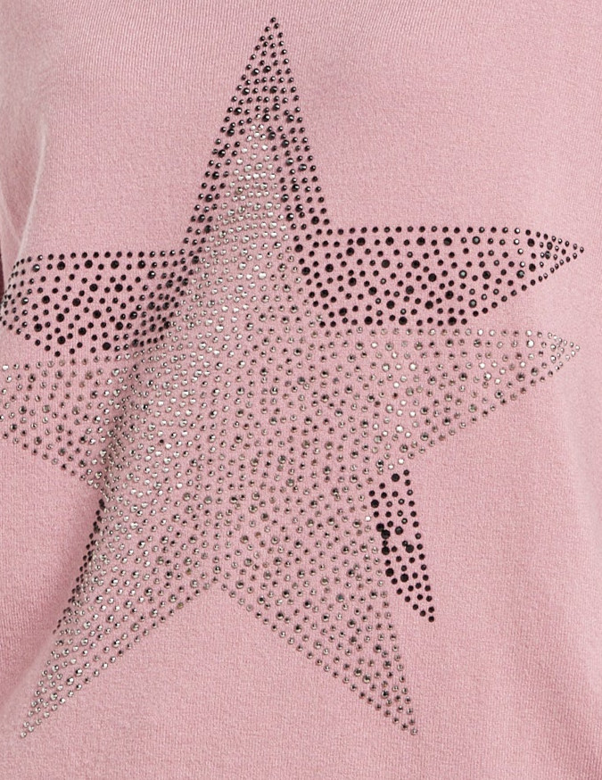 
                  
                    Women's Jumper - Sparkly Star Pink Long Sleeve with V-neck, Ribbed Cuffs & Hem, Black Stripes, Regular Fit
                  
                