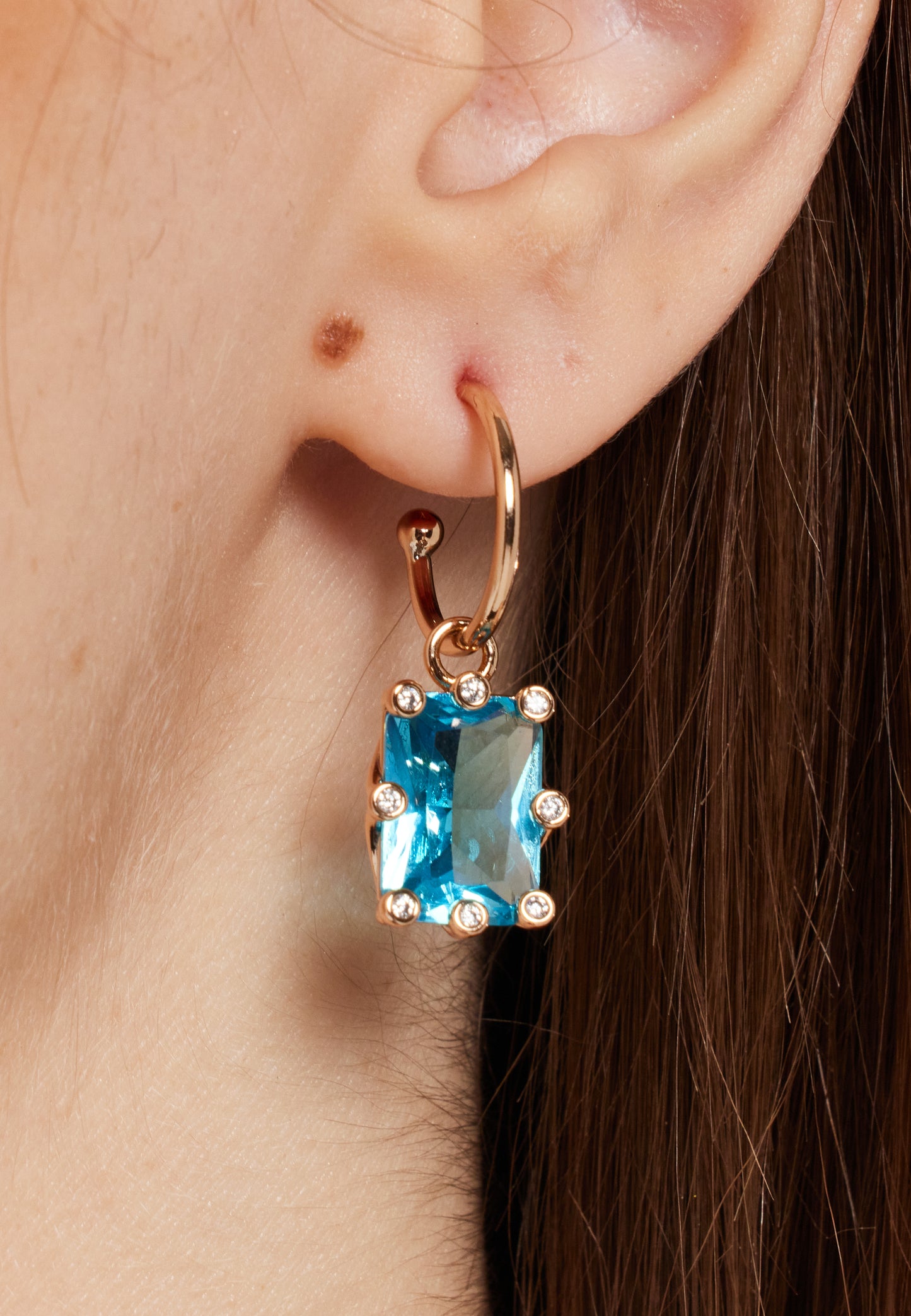 
                  
                    Sky-Blue Baguette Huggie Drop Earrings in Gold
                  
                