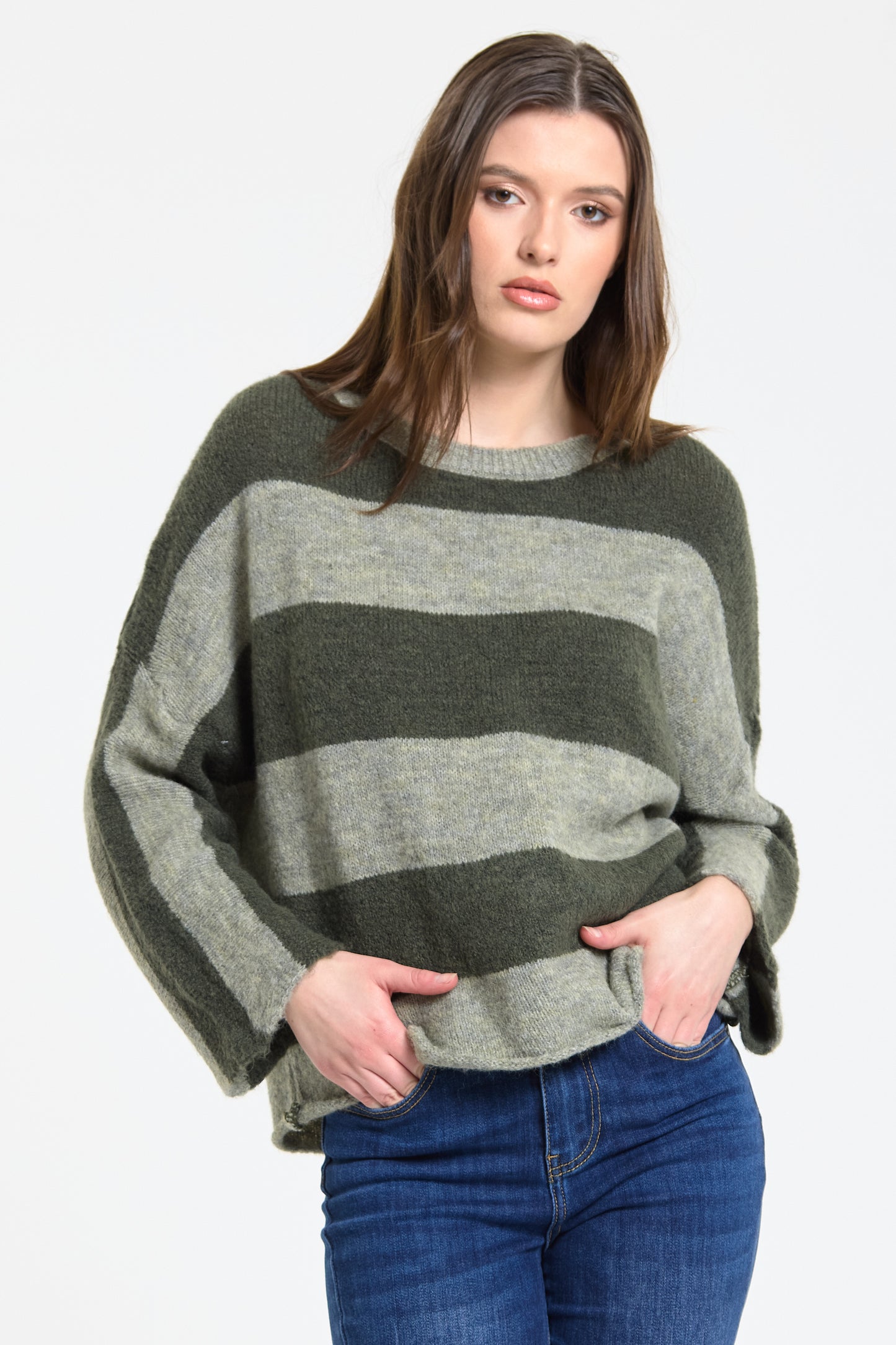 
                  
                    Khaki Sage Stripe Wool Blend Jumper
                  
                