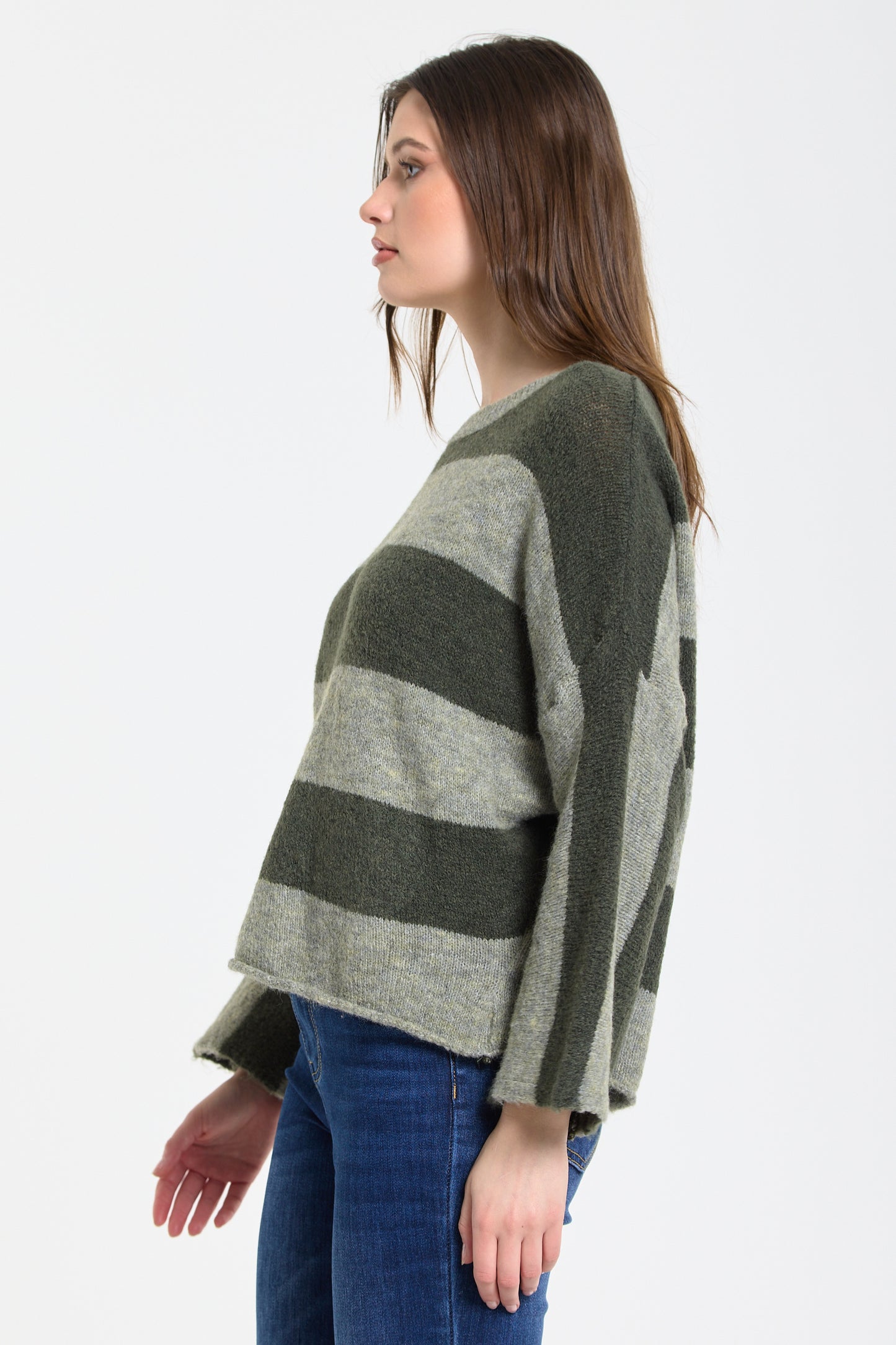 
                  
                    Khaki Sage Stripe Wool Blend Jumper
                  
                