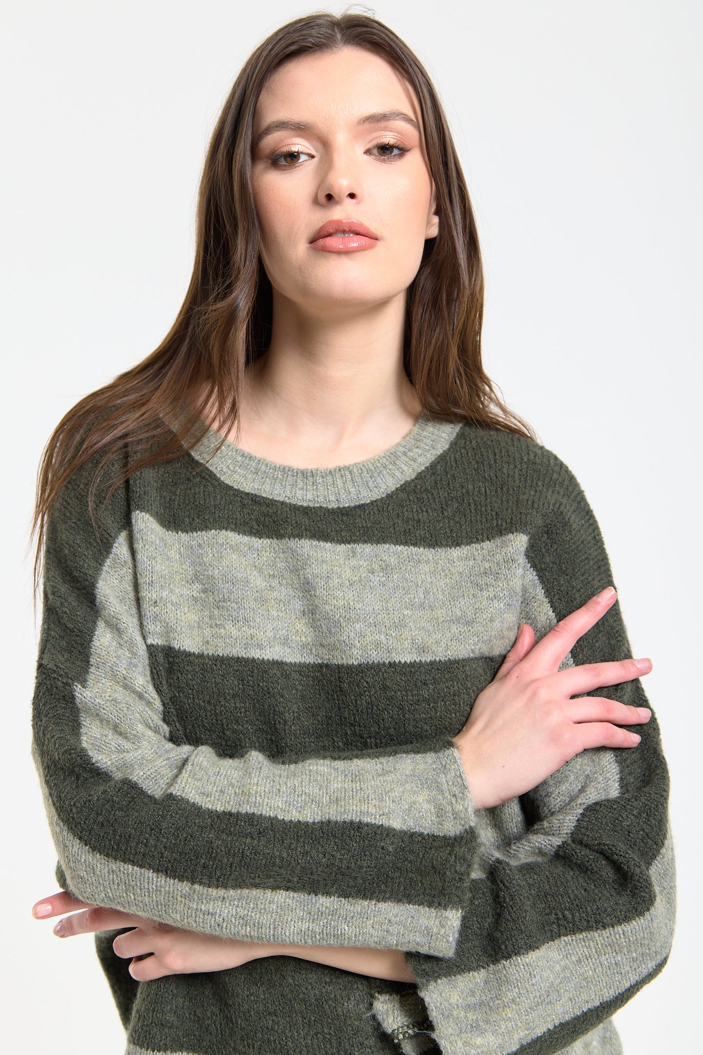 
                  
                    Khaki Sage Stripe Wool Blend Jumper
                  
                