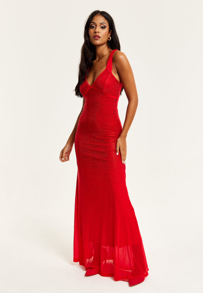 Liquorish Red Sequin Maxi Dress With Open Back Detail