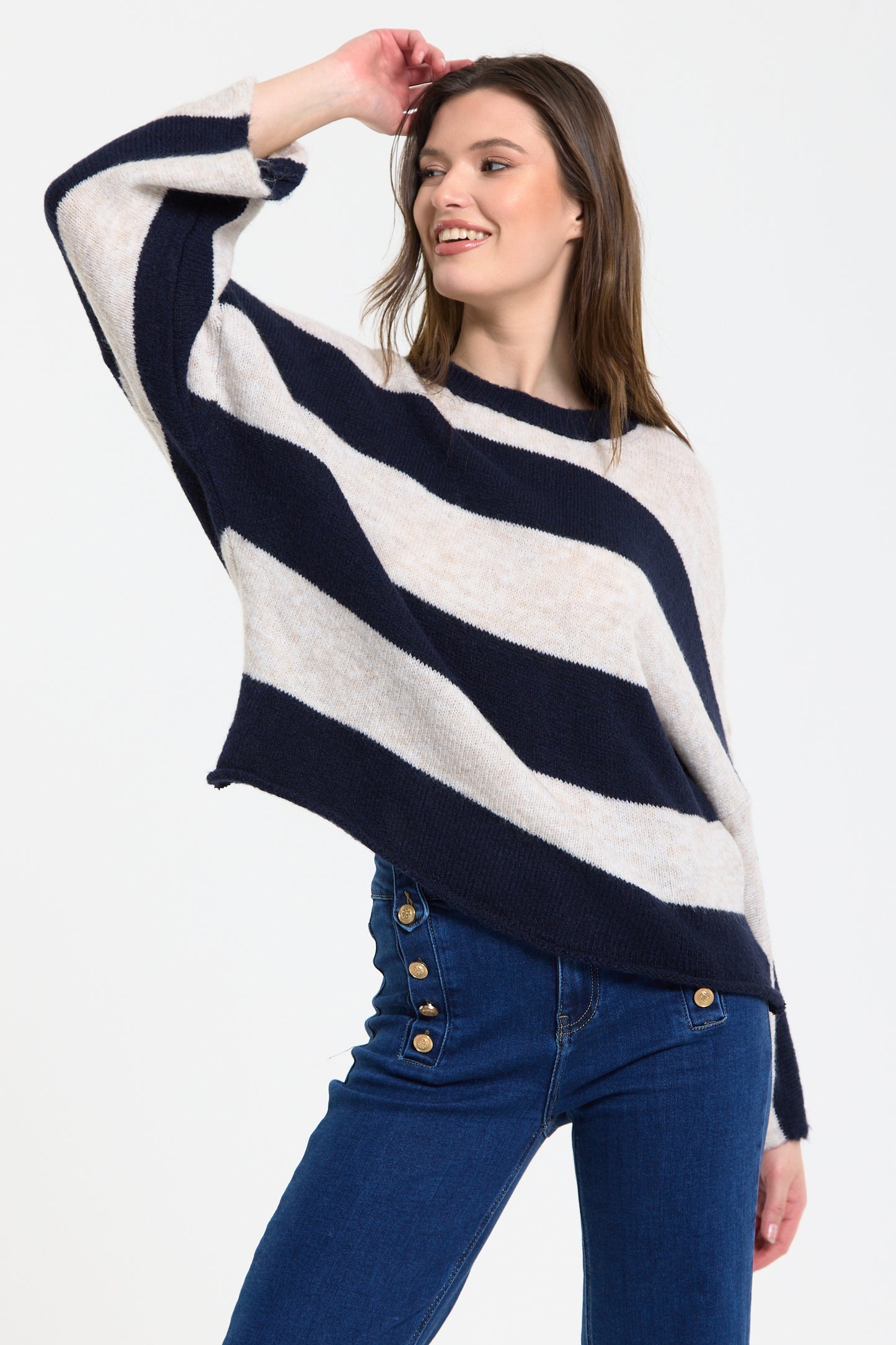 
                  
                    Navy Cream Stripe Wool Blend Jumper
                  
                