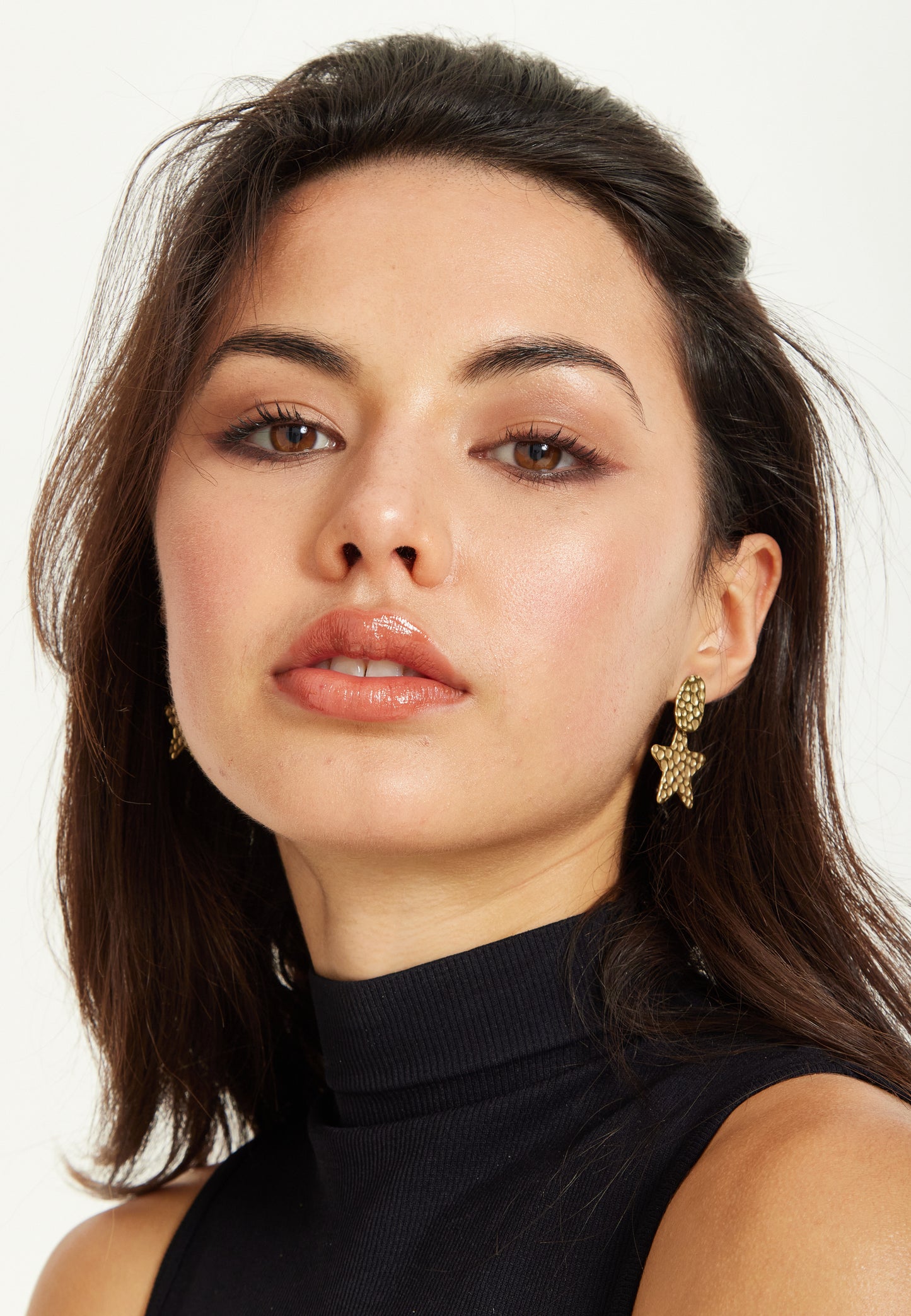 
                  
                    Gold Hammered Star Drop Earrings
                  
                