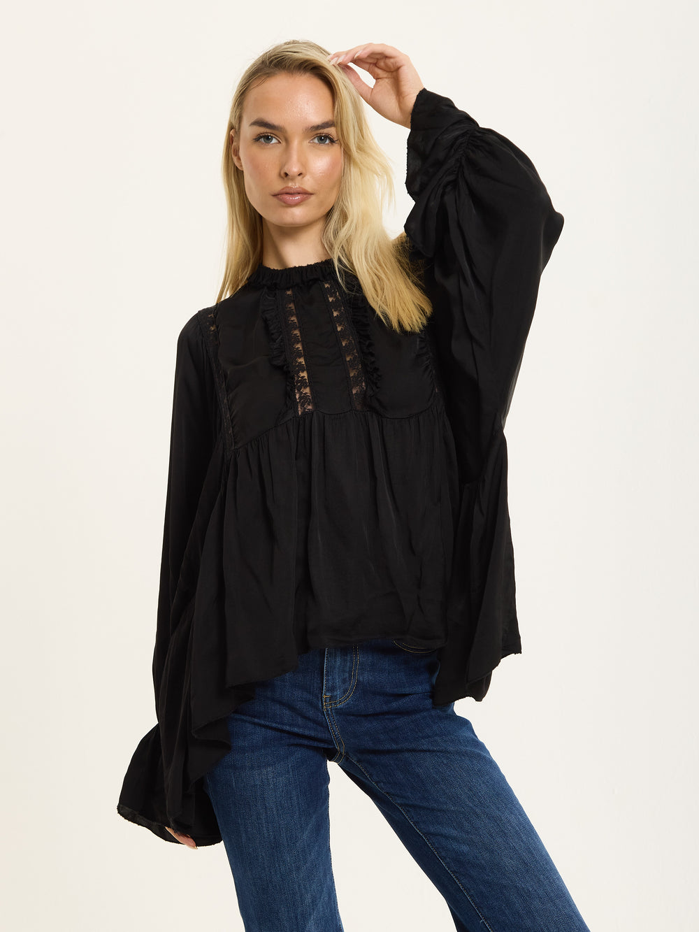 Black Boho Lace Detail Blouse