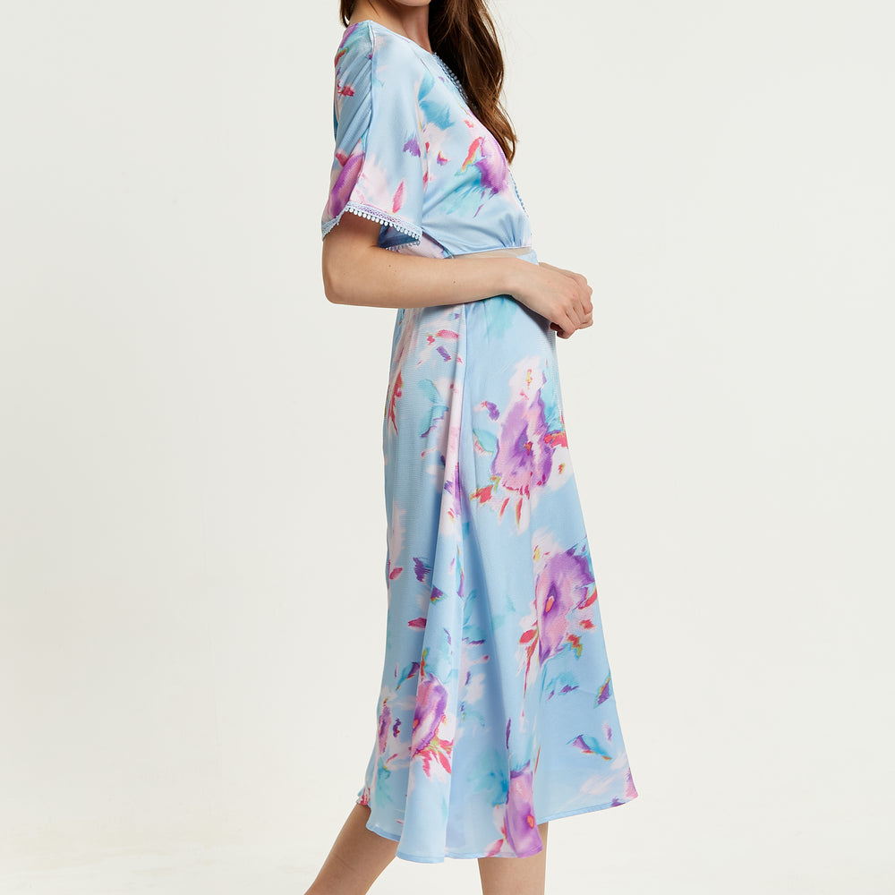 
                  
                    Liquorish Midi Floral Print Dress With Mesh Detail In Blue
                  
                