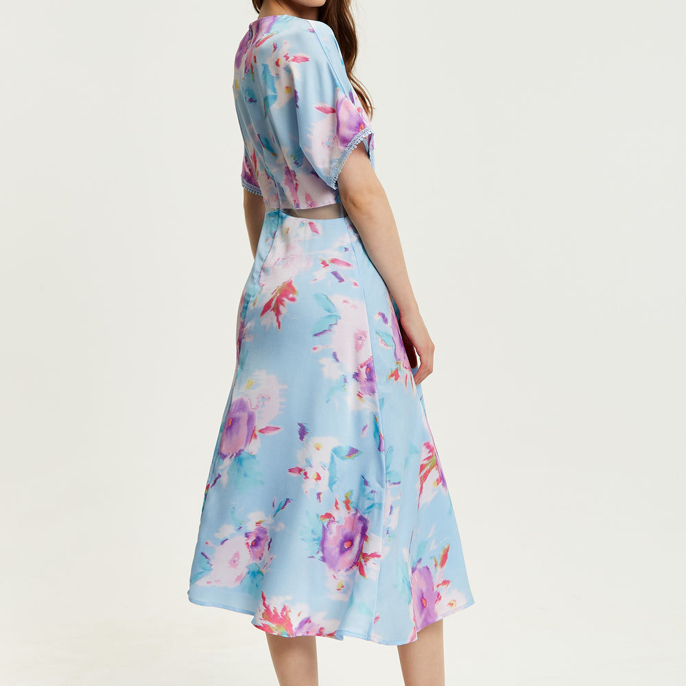 
                  
                    Liquorish Midi Floral Print Dress With Mesh Detail In Blue
                  
                