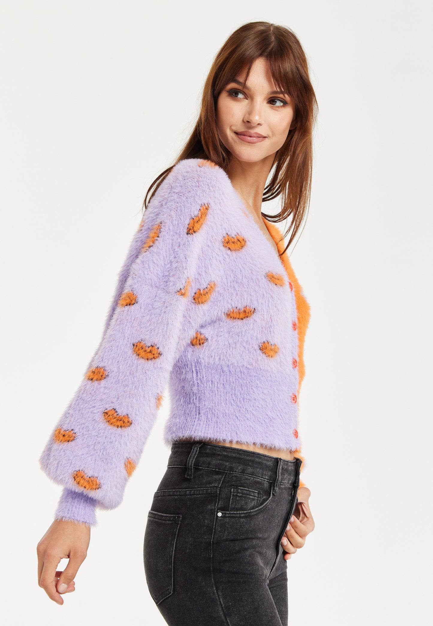 
                  
                    Lip Pattern Fluffy Cardigan Lilac
                  
                