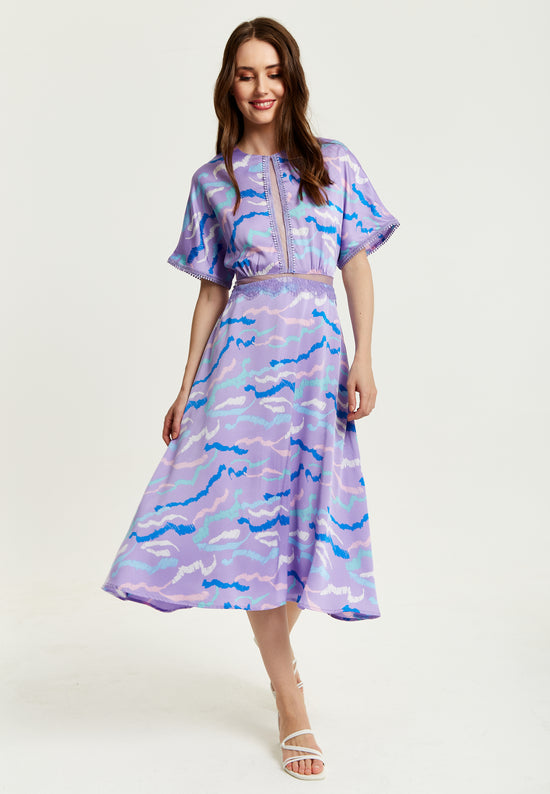 lush life linen strapless midi dress Champagne Abstract Print Strapless Cotton Midi Dress