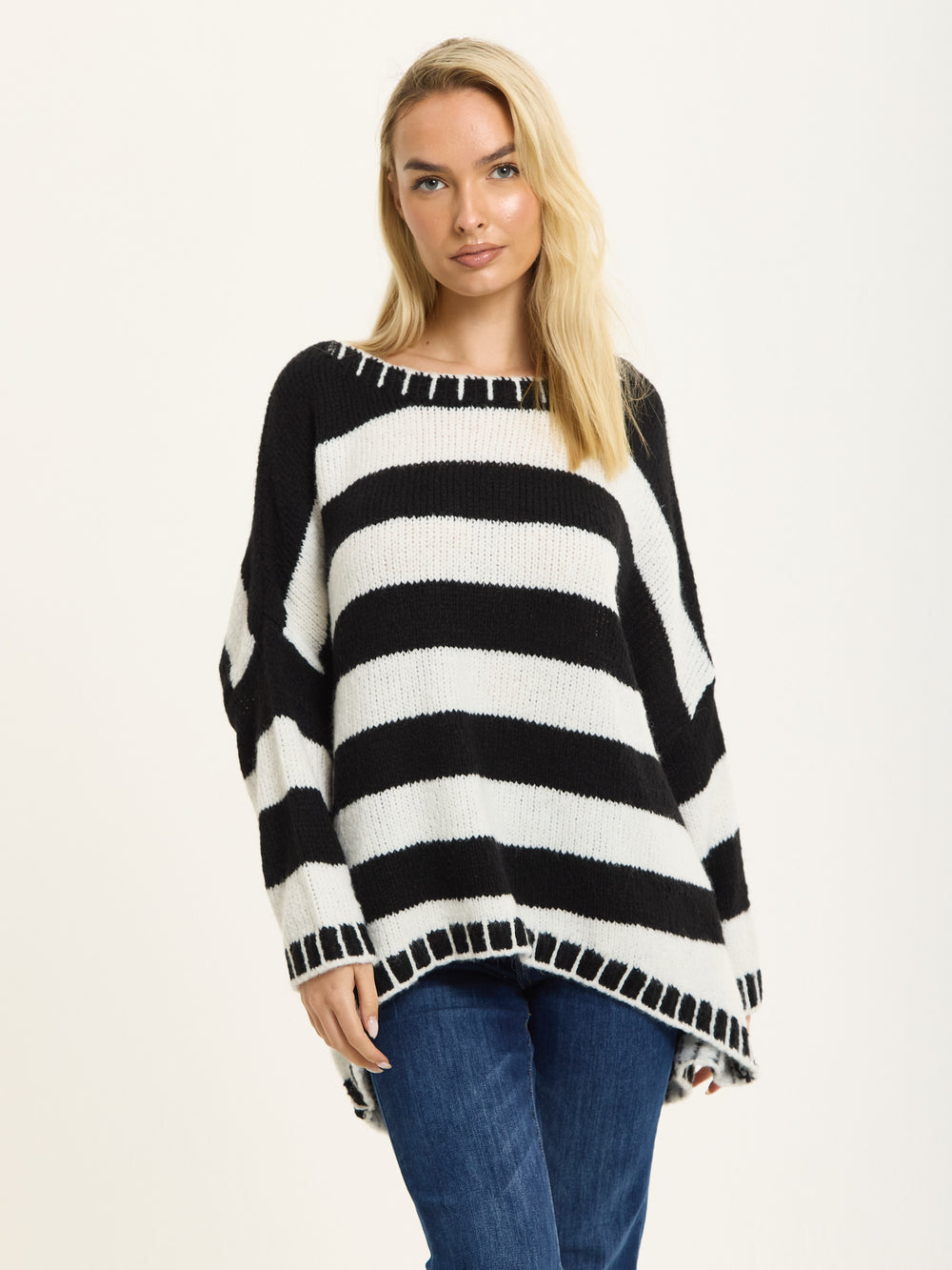 Black White Stripe Wool Blend Jumper