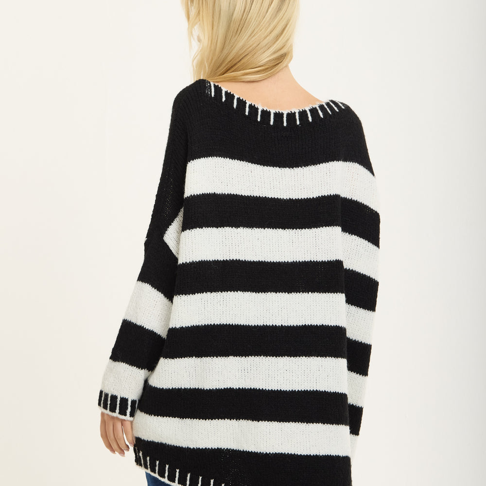 
                  
                    Black White Stripe Wool Blend Jumper
                  
                