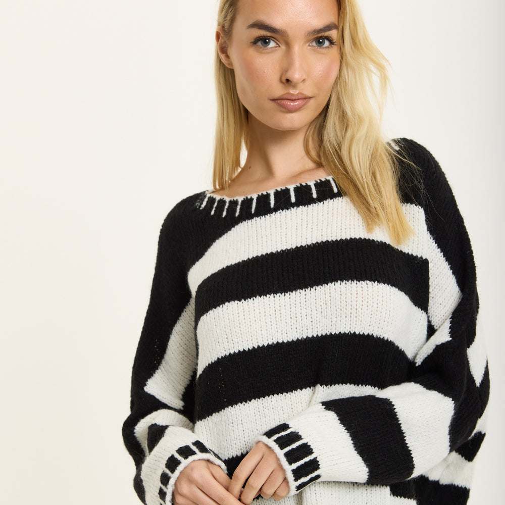 
                  
                    Black White Stripe Wool Blend Jumper
                  
                
