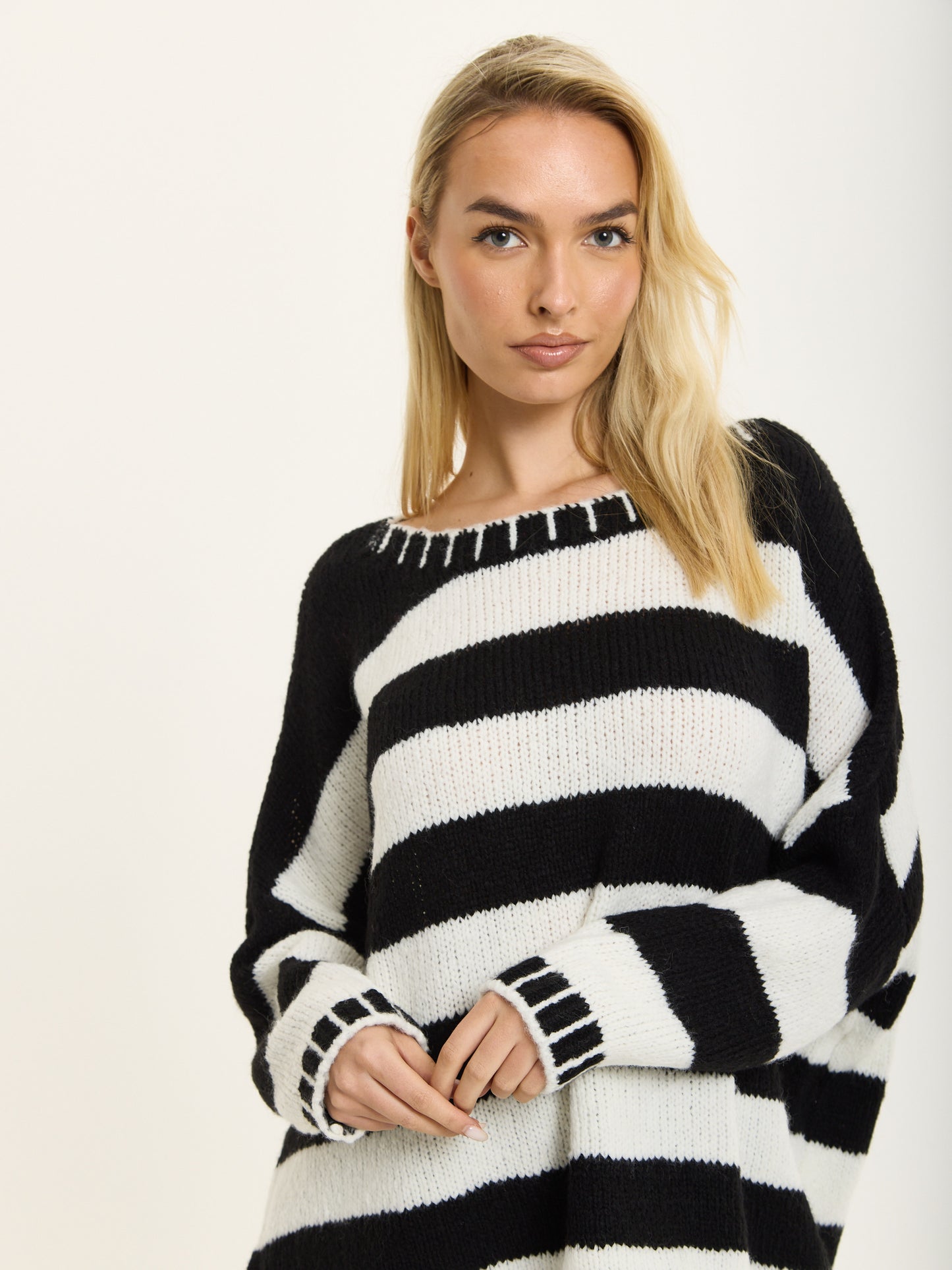 
                  
                    Black White Stripe Wool Blend Jumper
                  
                
