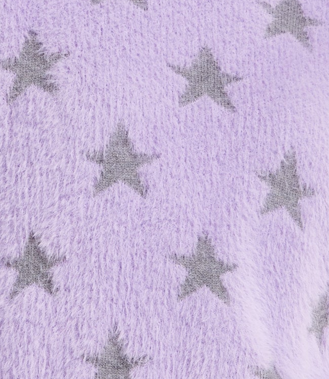 
                  
                    Women’s Jumper in Lilac with Fluffy Grey Star Pattern - Round Neck, Long Sleeves, Regular Fit, 60% Polyamide, 25% Viscose, 15% Polyester
                  
                