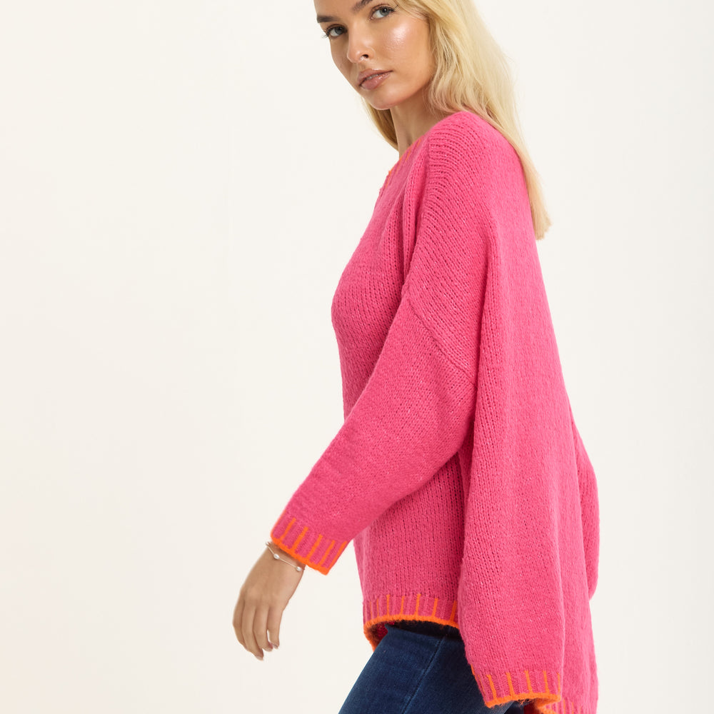
                  
                    Pink Wool Blend Jumper Orange Trim
                  
                
