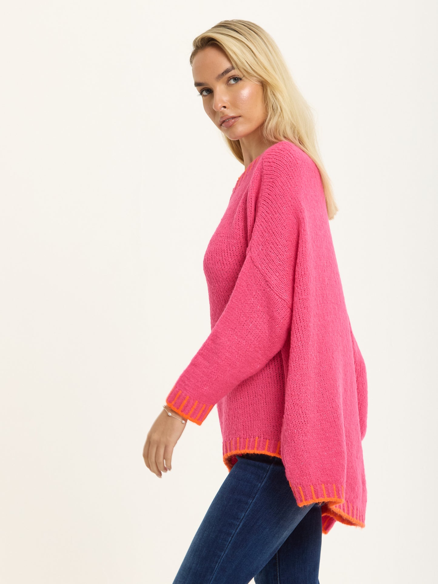 
                  
                    Pink Wool Blend Jumper Orange Trim
                  
                
