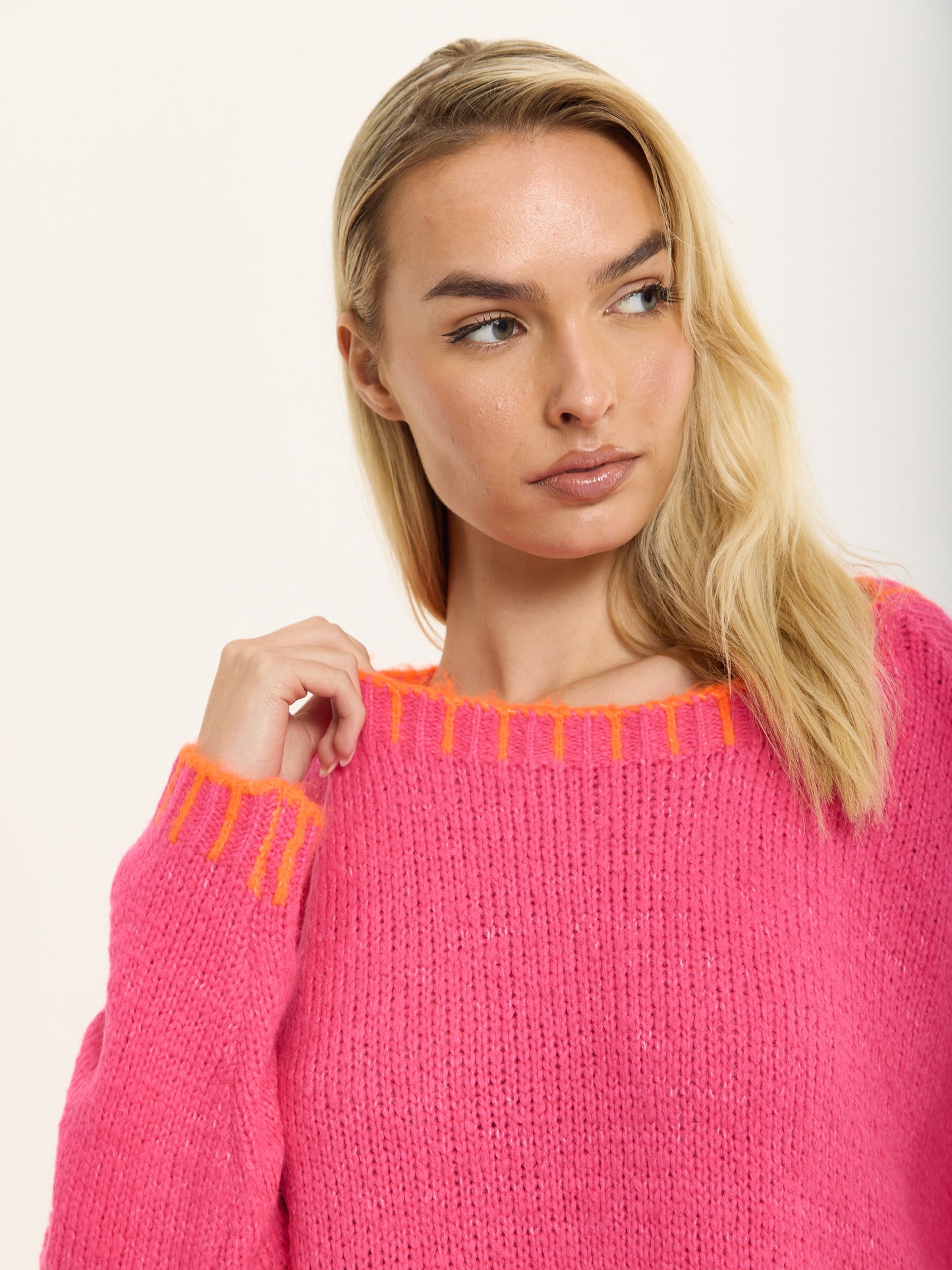 
                  
                    Pink Wool Blend Jumper Orange Trim
                  
                