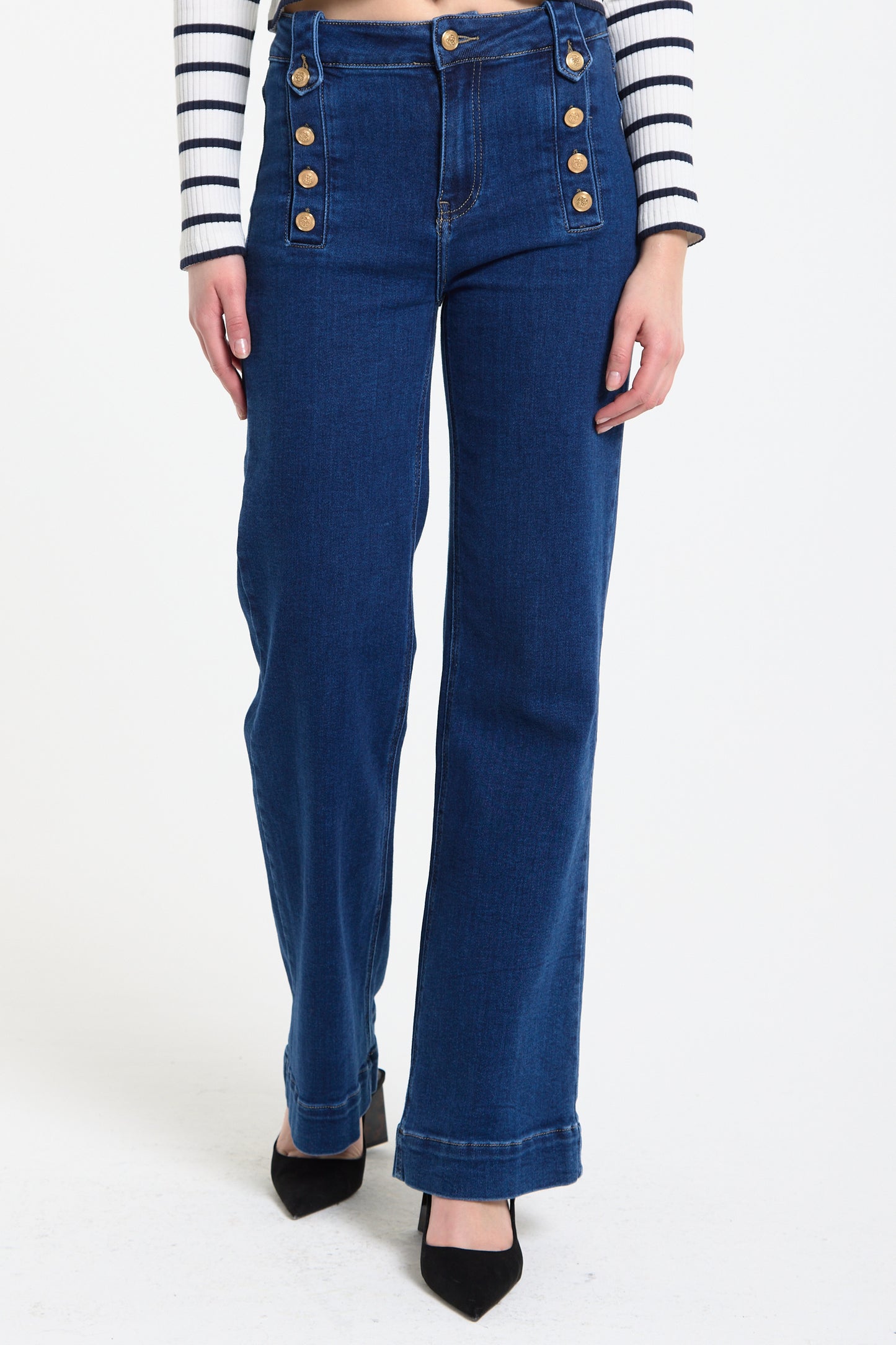 
                  
                    Sailor Button Wide Leg Denim Jeans
                  
                