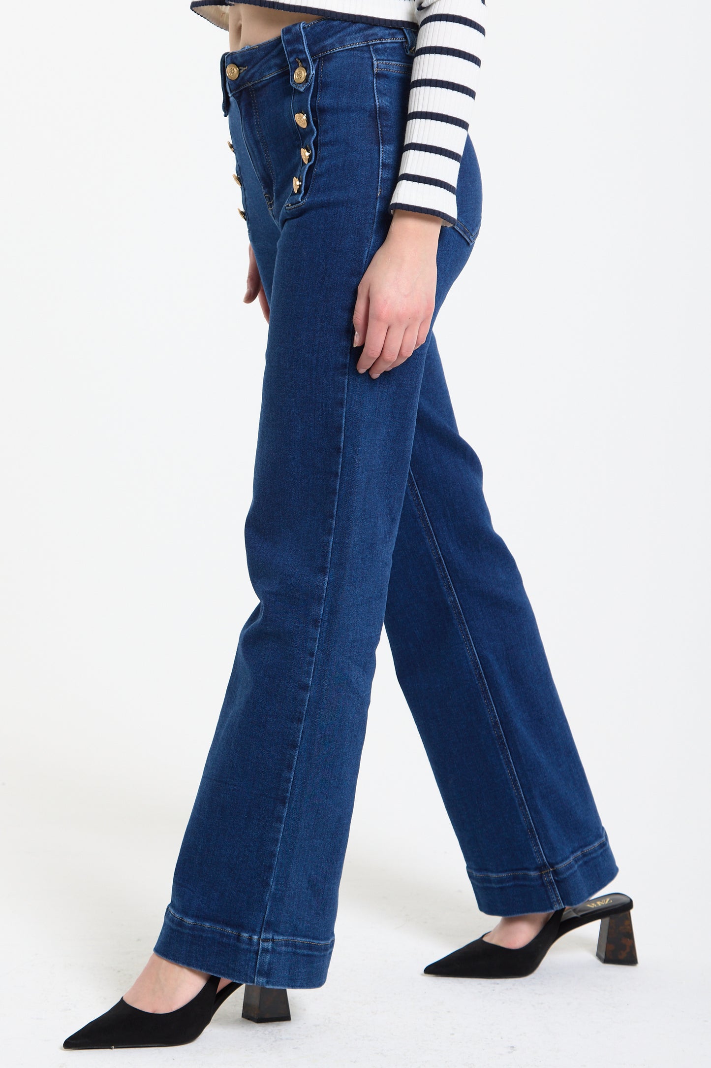 
                  
                    Sailor Button Wide Leg Denim Jeans
                  
                