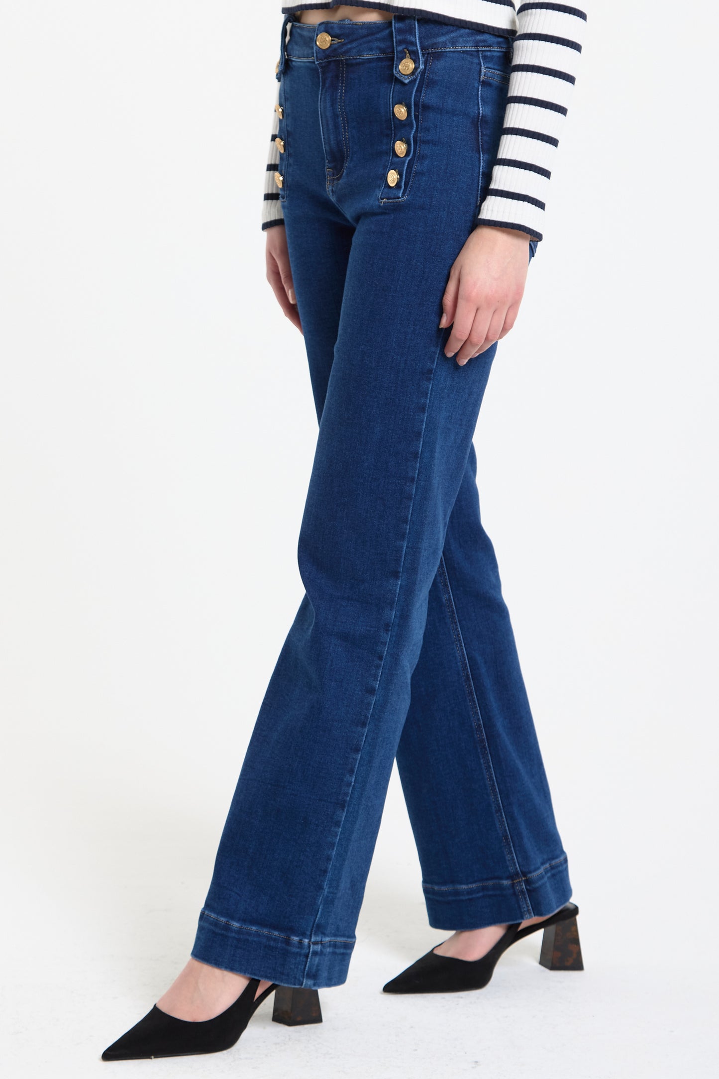 
                  
                    Sailor Button Wide Leg Denim Jeans
                  
                