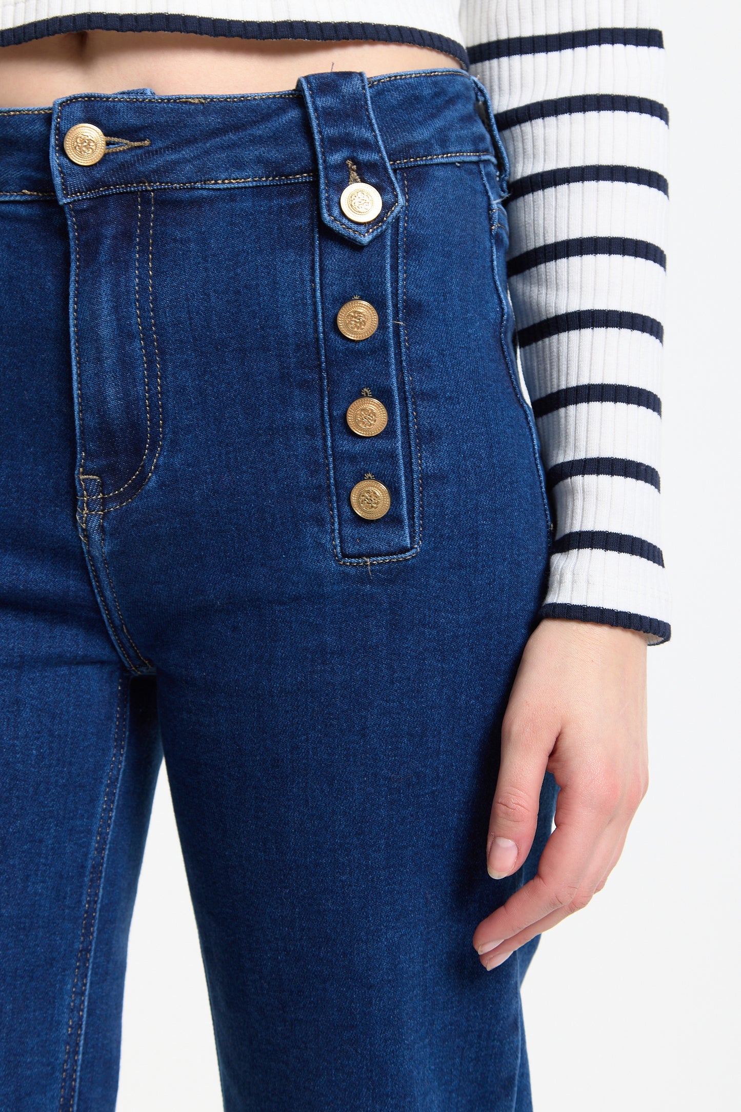 
                  
                    Sailor Button Wide Leg Denim Jeans
                  
                