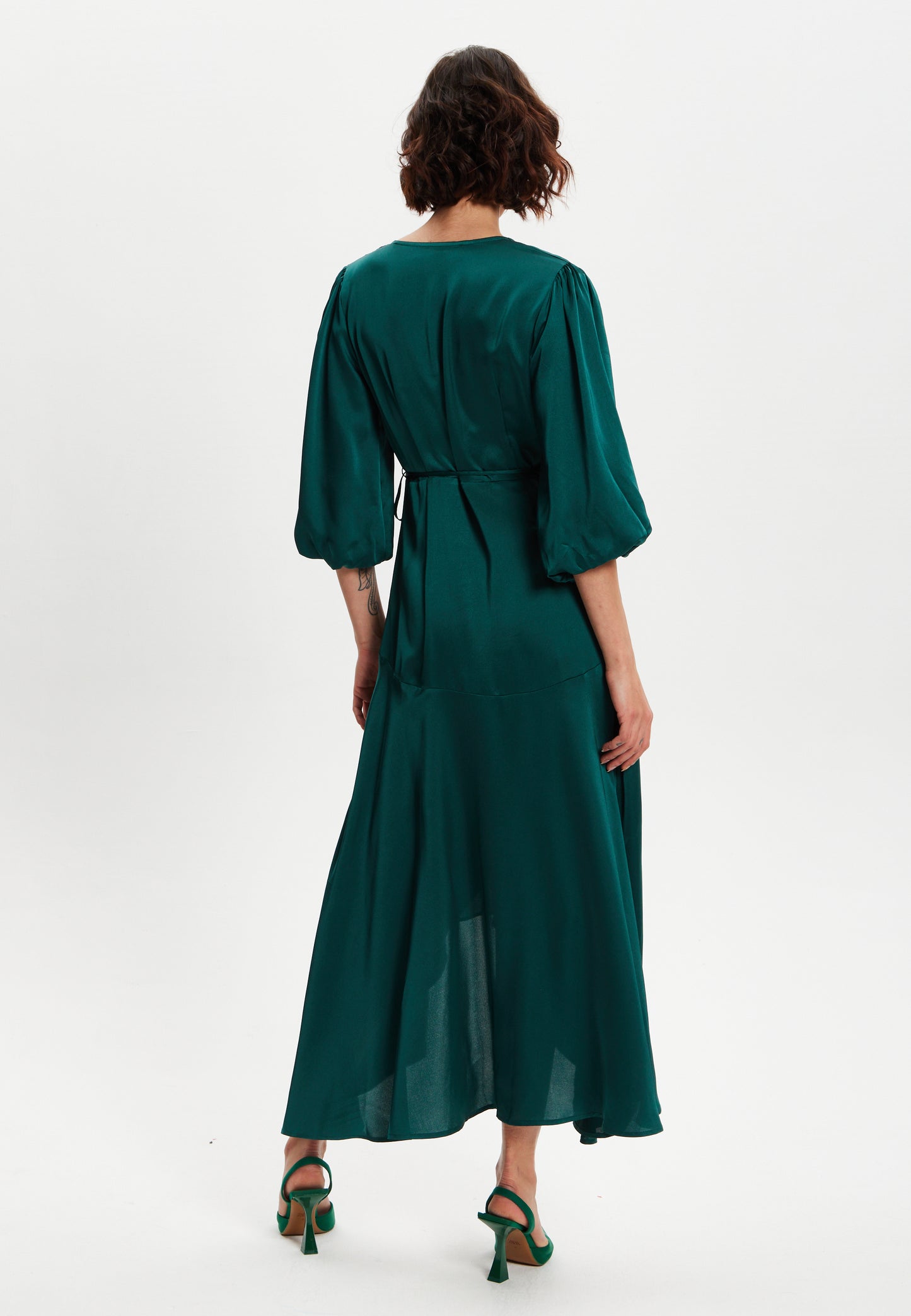 
                  
                    Liquorish Dark Green Midi Wrap Dress With Short Puff Sleeves
                  
                