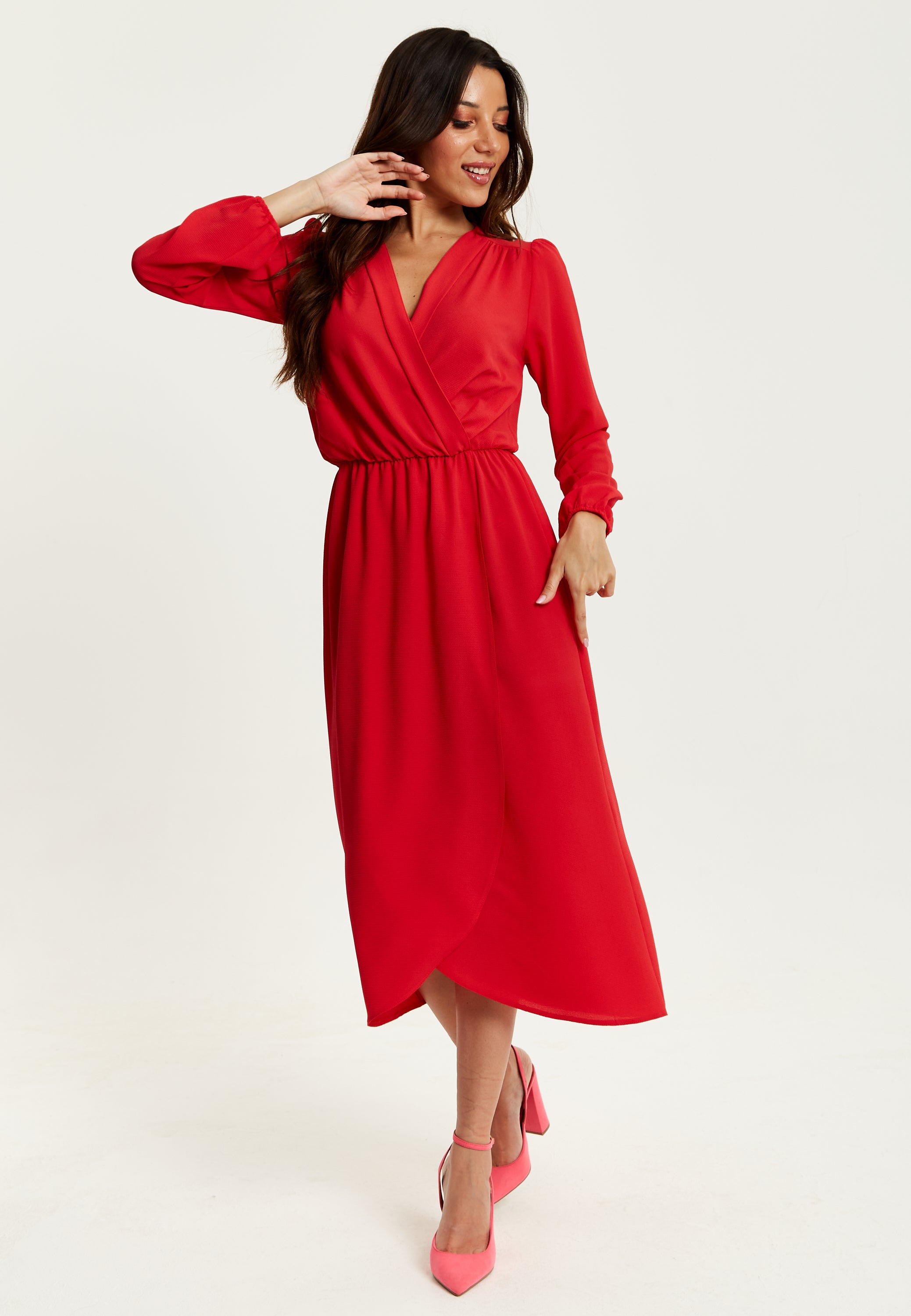 Midi wrap dress long sleeve best sale