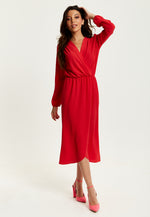 Liquorish Fake Wrap Midi Dress In Red