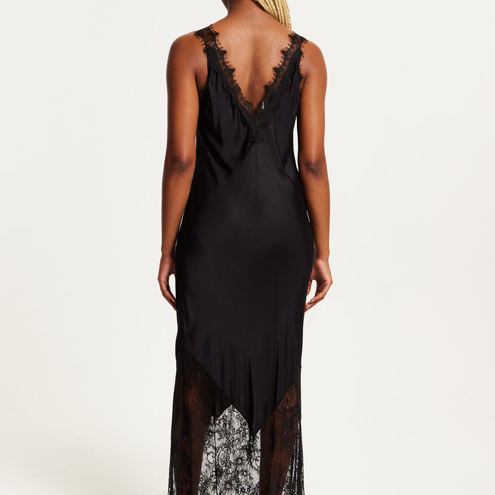 
                  
                    Liquorish Lace Detailed V-Neck Maxi Dress In Black
                  
                