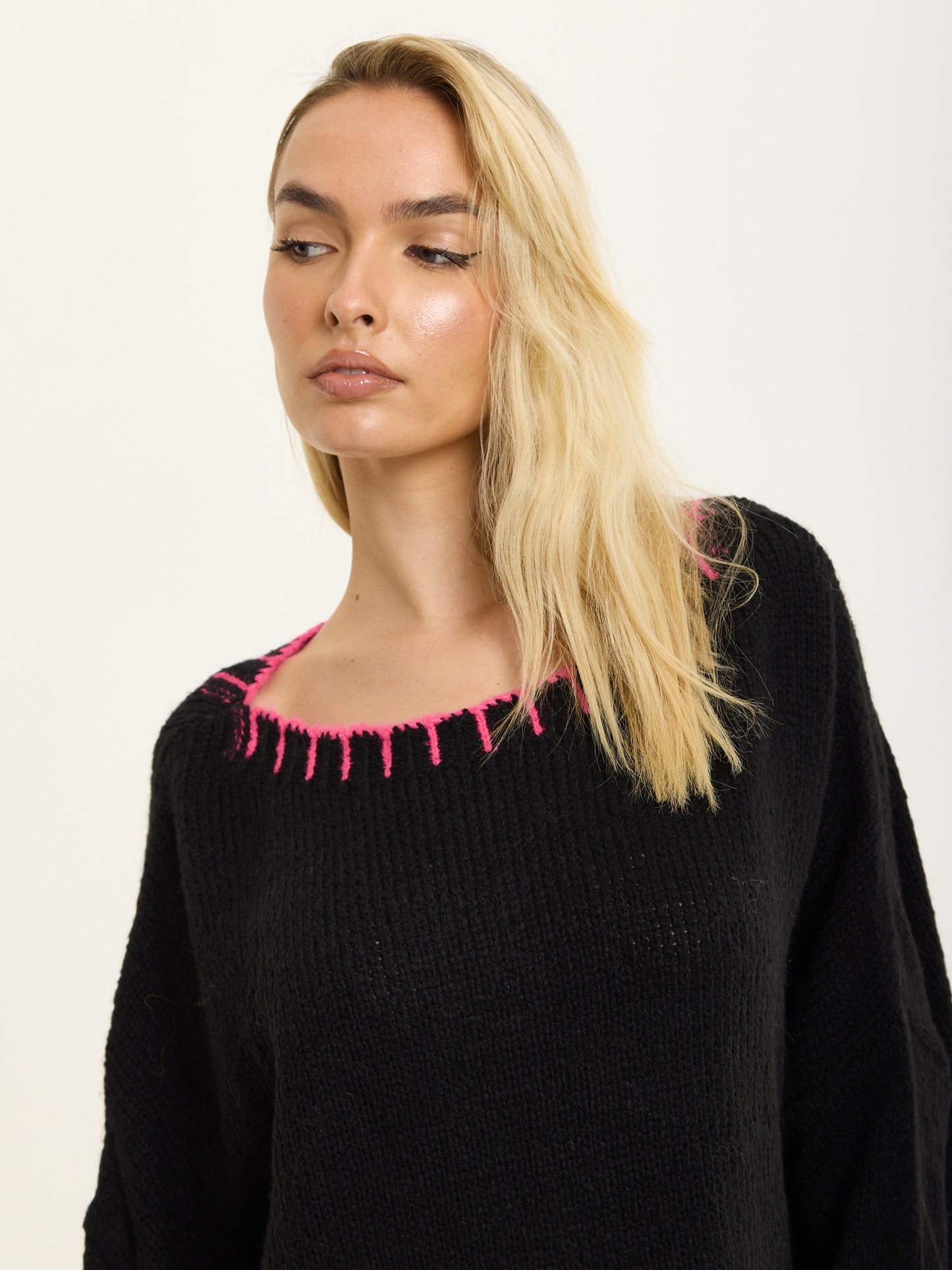 
                  
                    Black Wool Blend Jumper Neon Pink Trim
                  
                