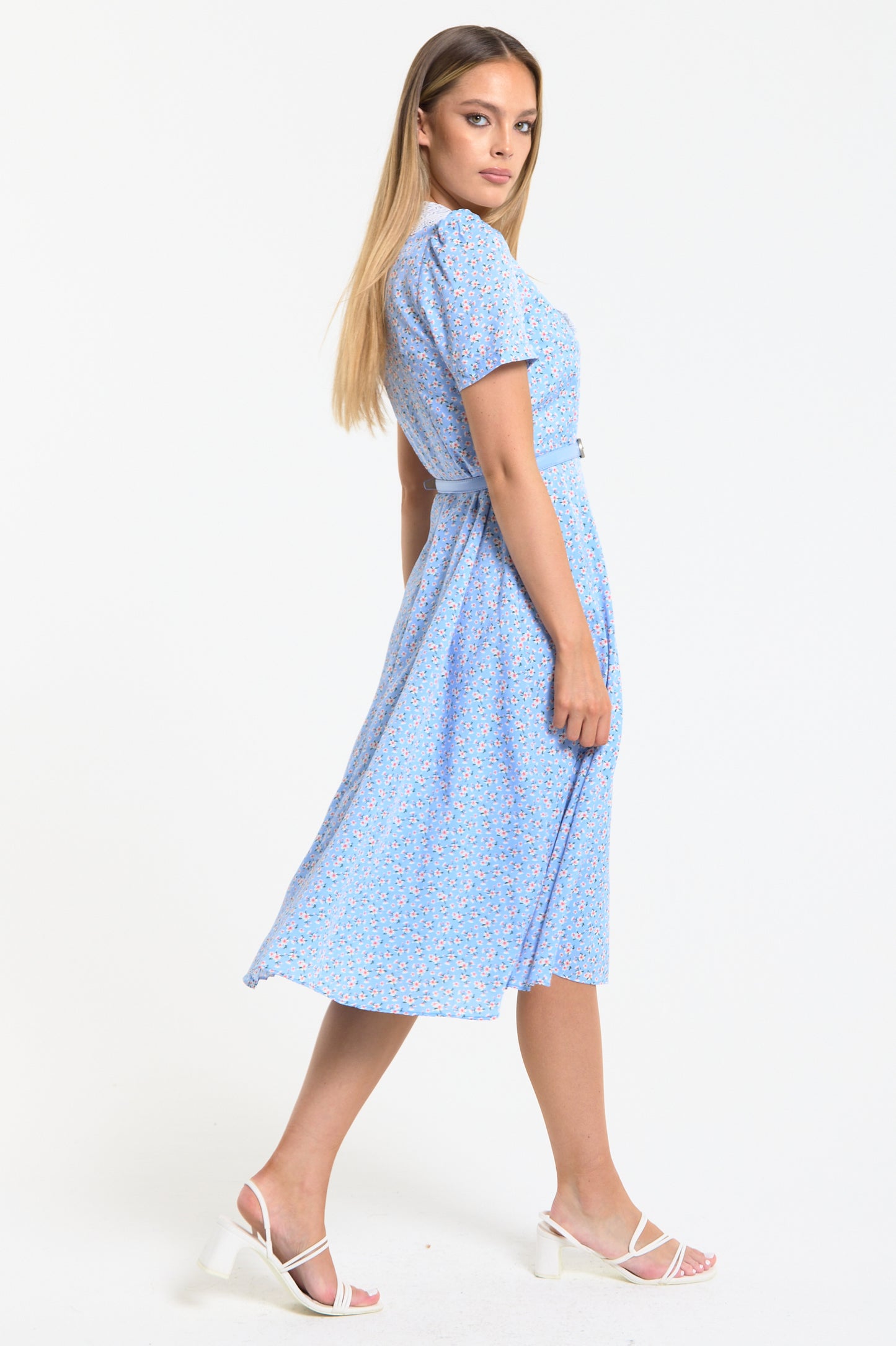 
                  
                    Blue Floral Lace Collar Midi Dress
                  
                