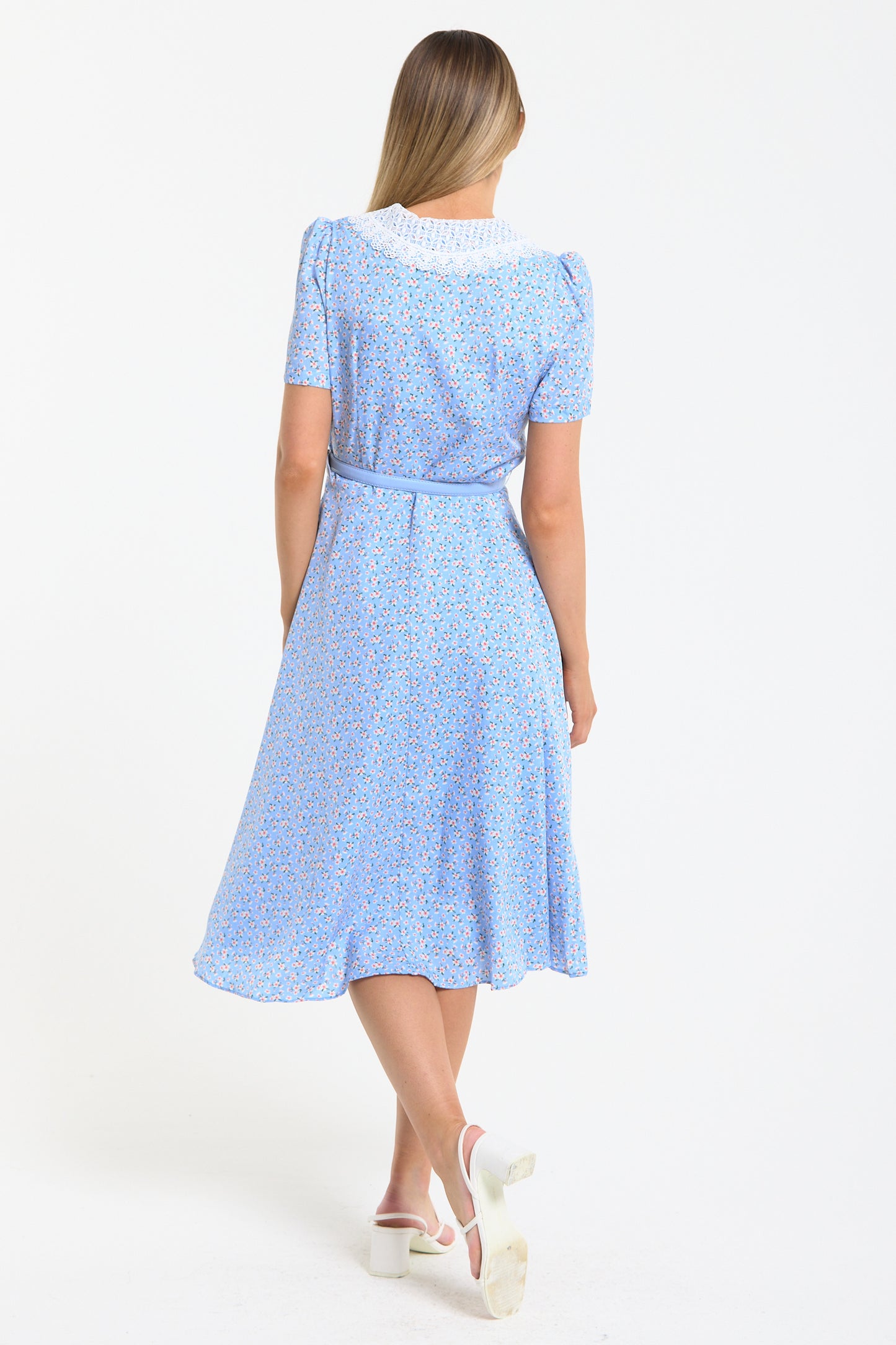 
                  
                    Blue Floral Lace Collar Midi Dress
                  
                