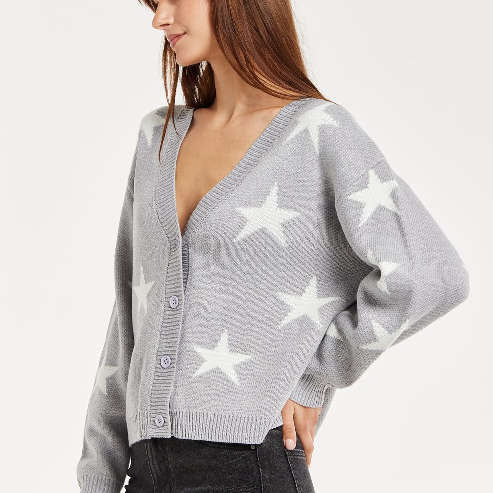 
                  
                    Star Pattern Cardigan In Grey & White
                  
                