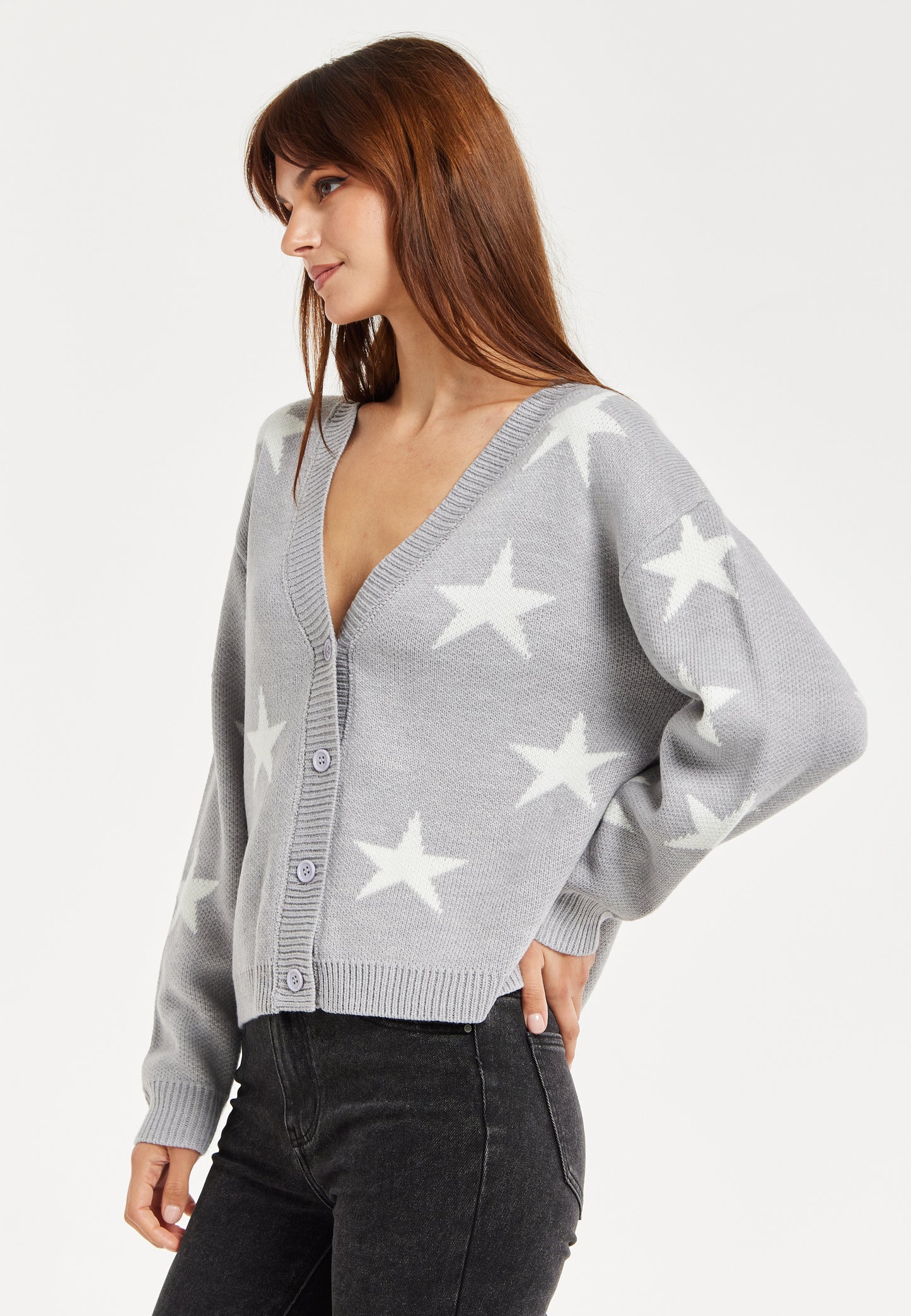 
                  
                    Star Pattern Cardigan In Grey & White
                  
                