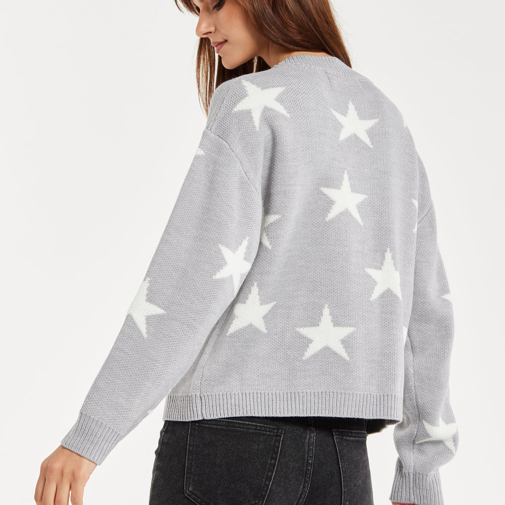 
                  
                    Star Pattern Cardigan In Grey & White
                  
                