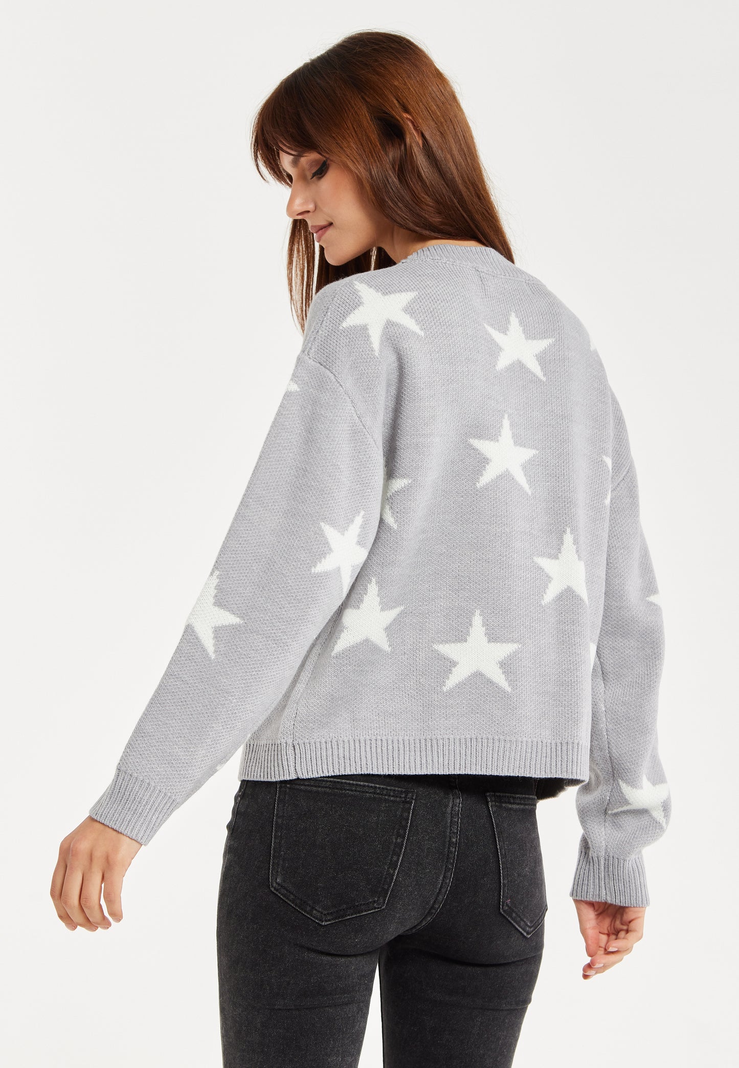 
                  
                    Star Pattern Cardigan In Grey & White
                  
                