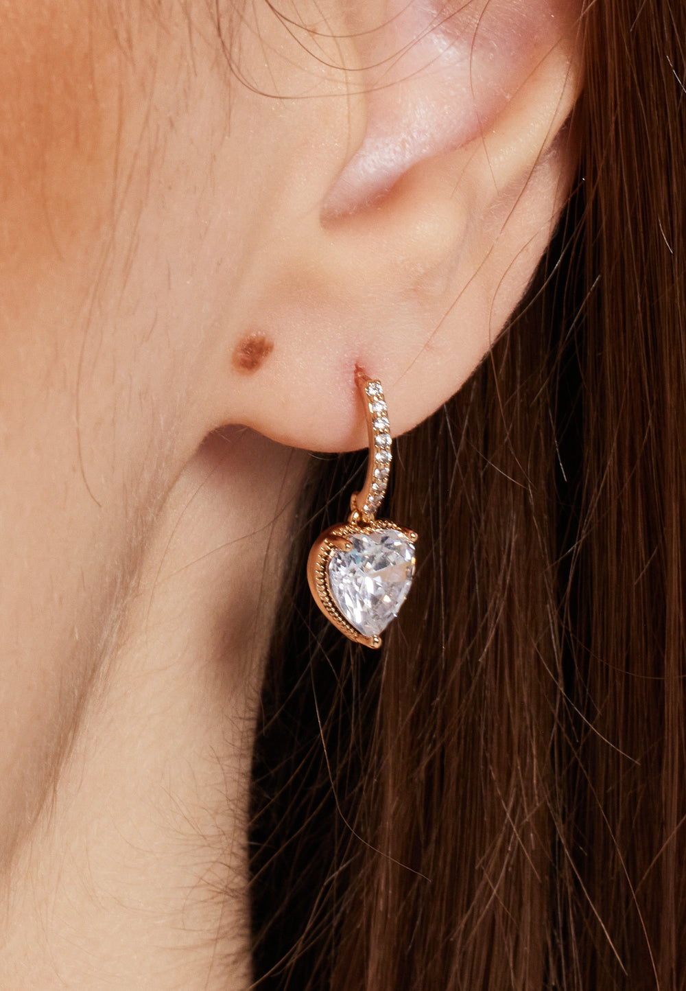 Diamond Heart Gold Drop Dangle Earrings