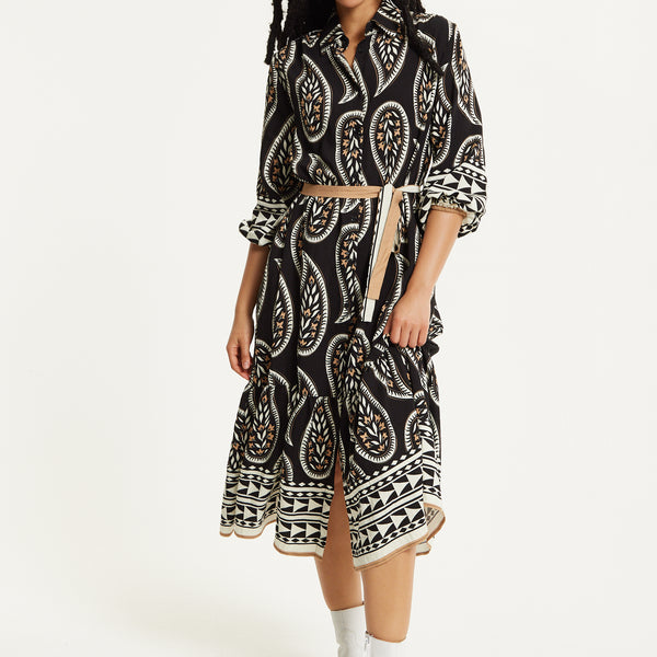 Black Paisley Print Shirt Dress