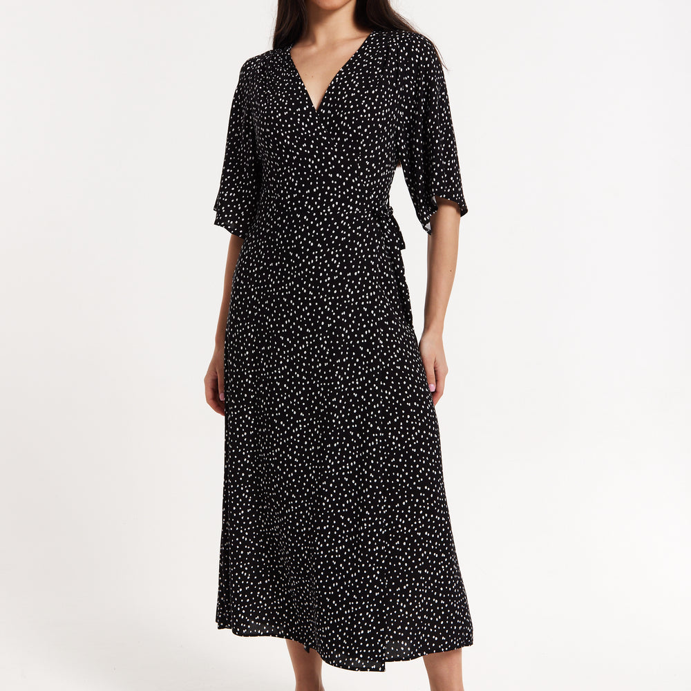 
                  
                    Black Polka Dot Kimono Wrap Maxi Dress
                  
                