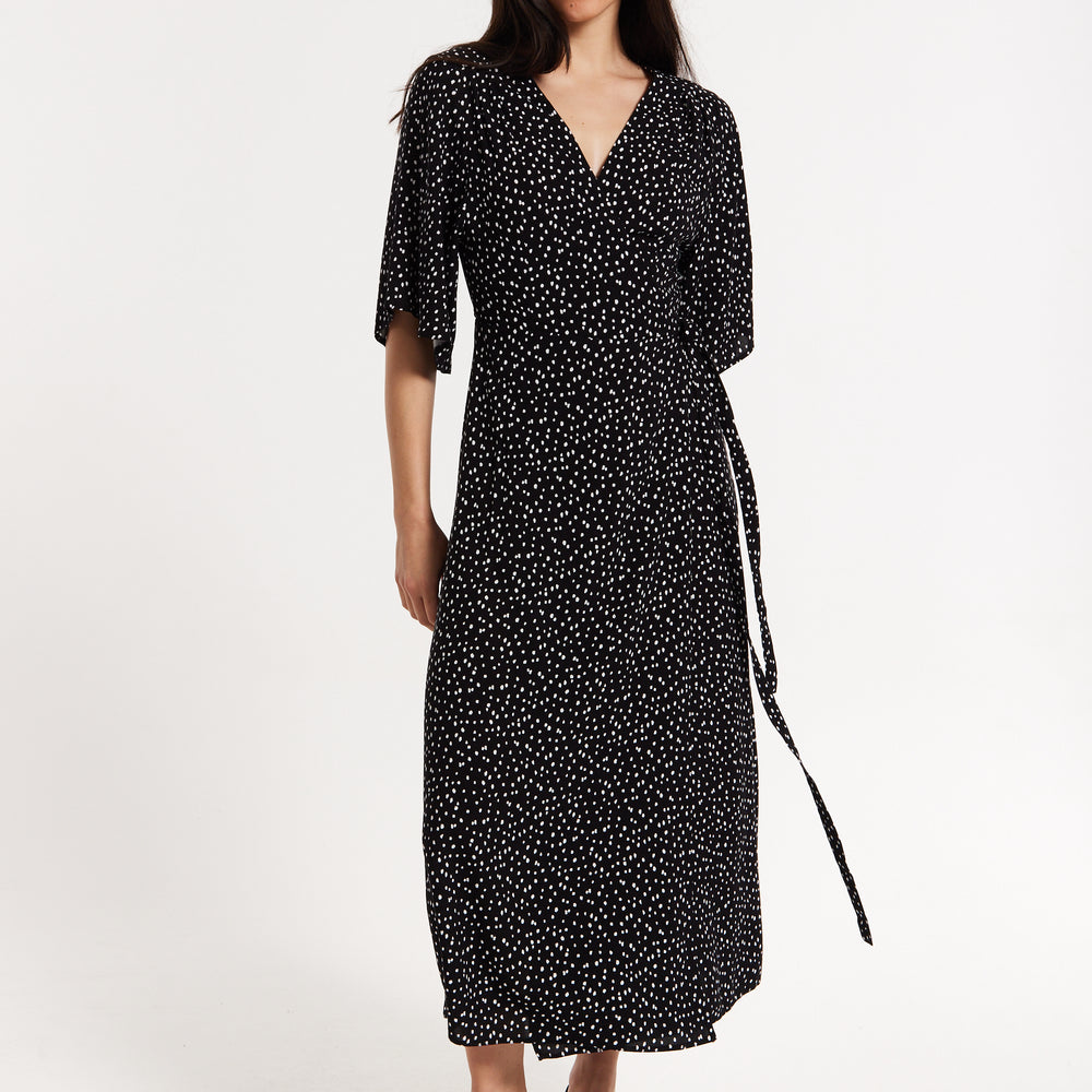 
                  
                    Black Polka Dot Kimono Wrap Maxi Dress
                  
                