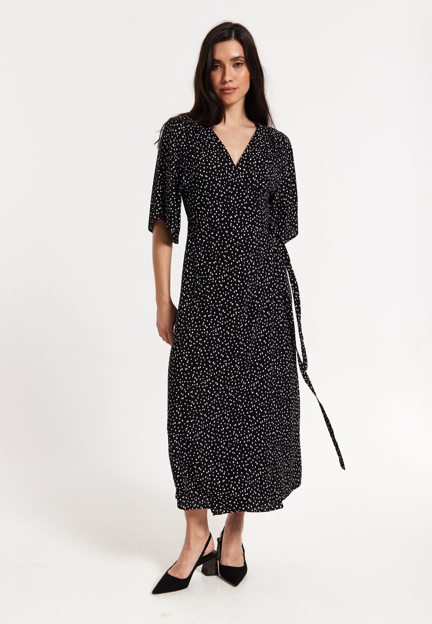 
                  
                    Black Polka Dot Kimono Wrap Maxi Dress
                  
                