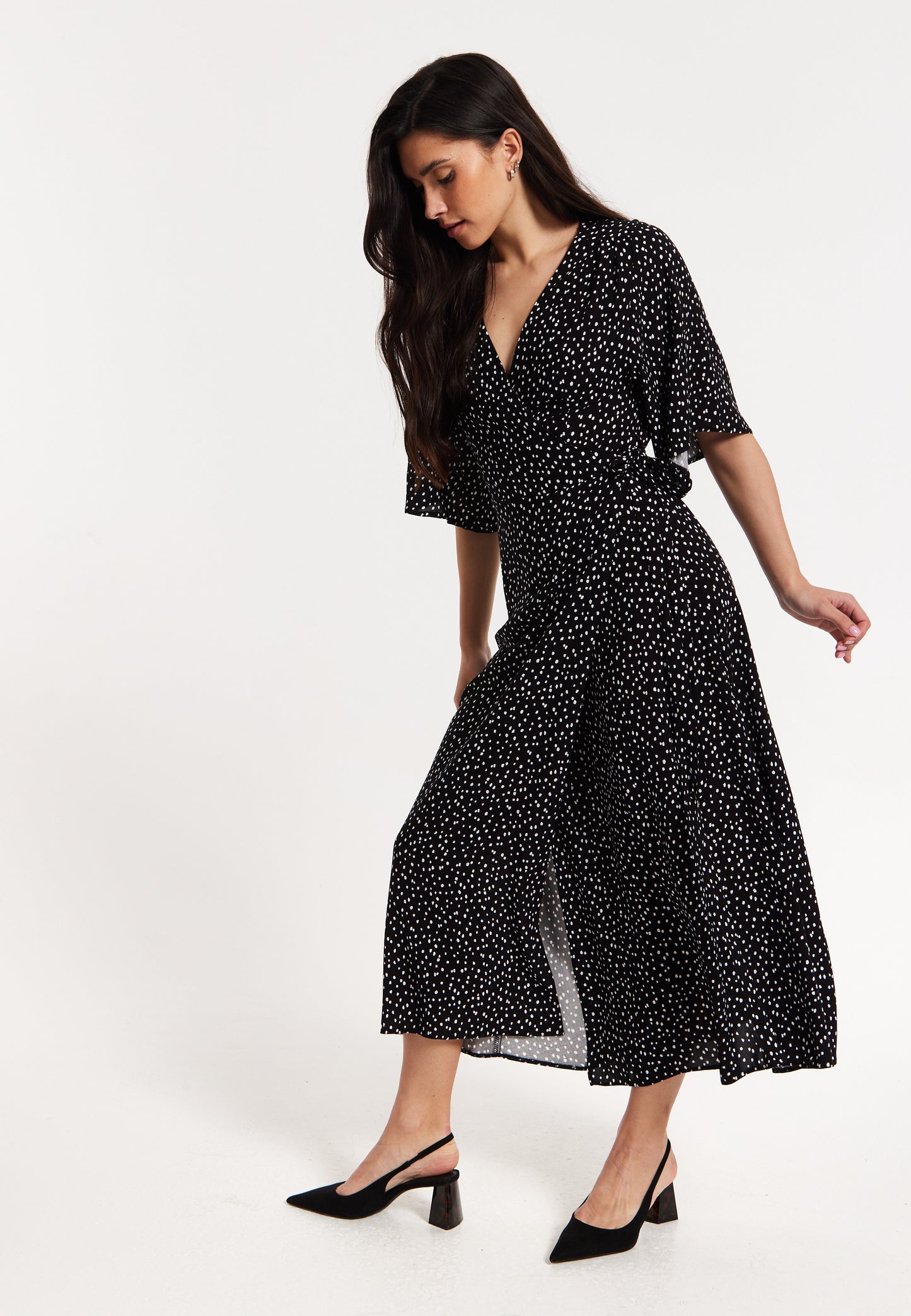 
                  
                    Black Polka Dot Kimono Wrap Maxi Dress
                  
                