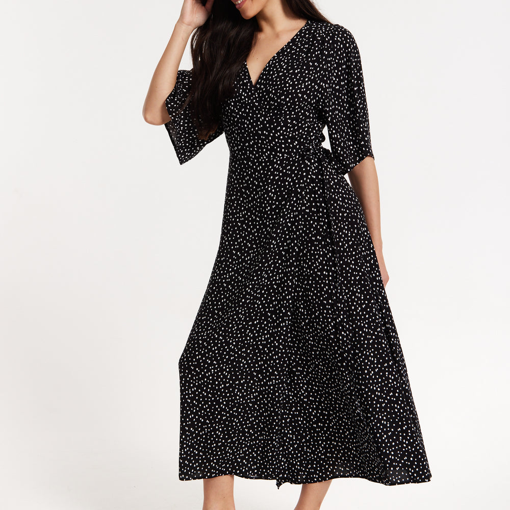 
                  
                    Black Polka Dot Kimono Wrap Maxi Dress
                  
                