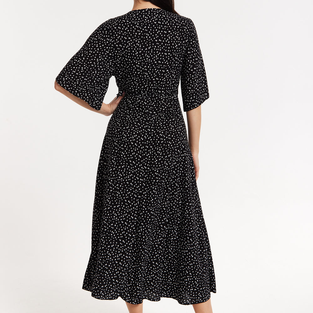 
                  
                    Black Polka Dot Kimono Wrap Maxi Dress
                  
                