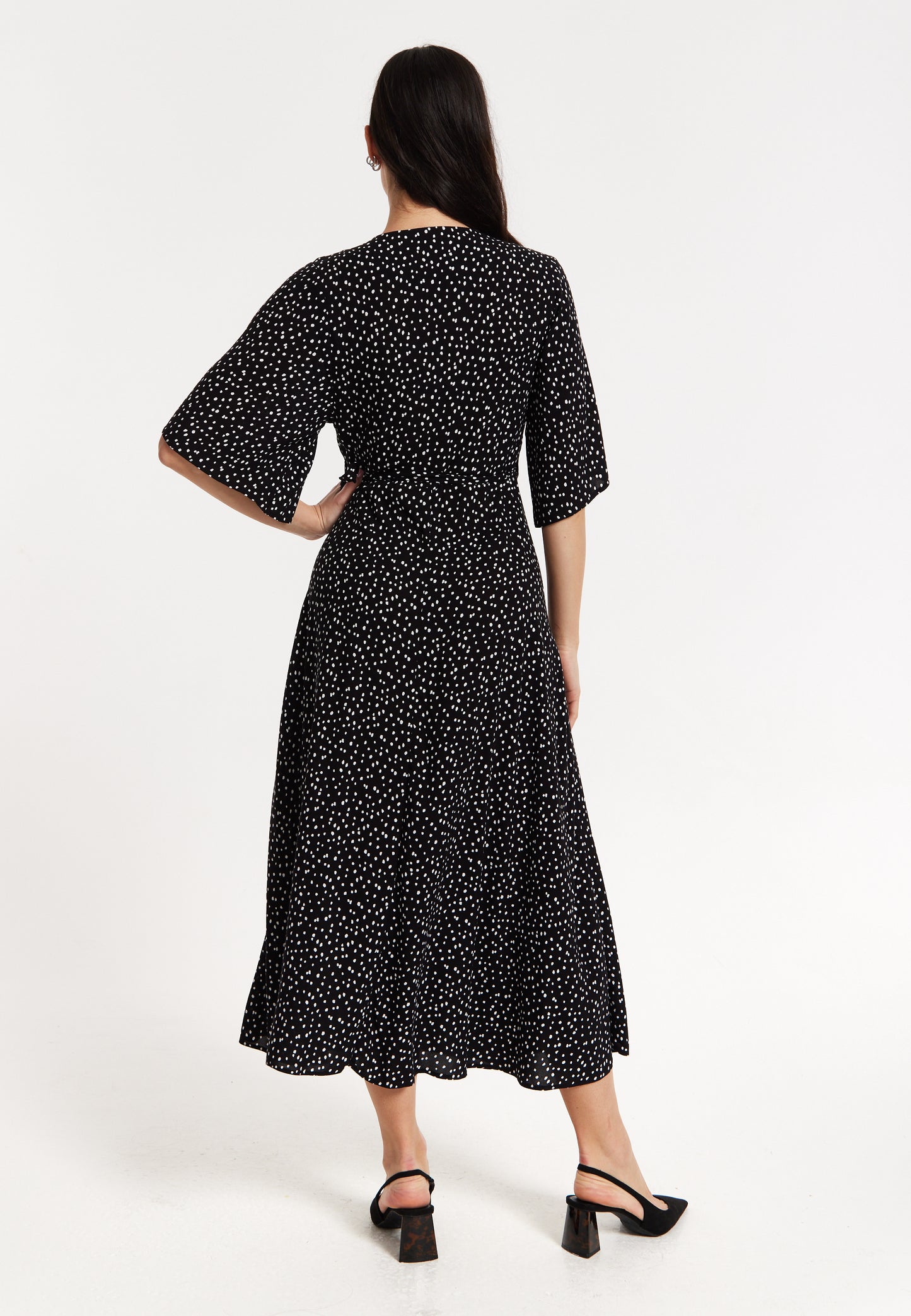 
                  
                    Black Polka Dot Kimono Wrap Maxi Dress
                  
                