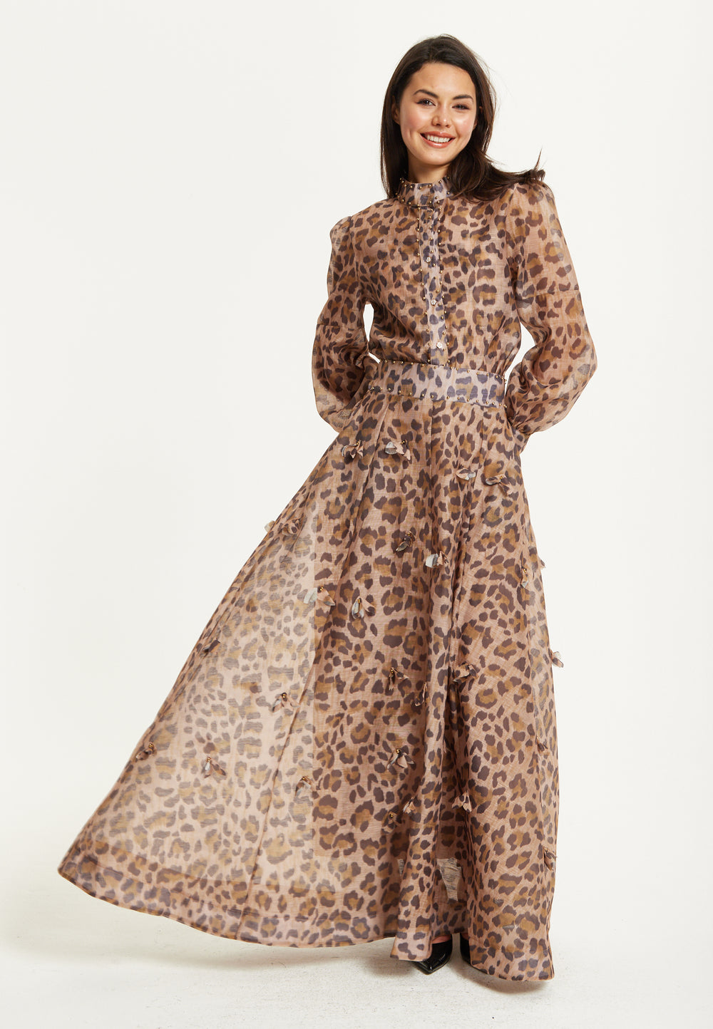 Leopard Print Maxi Skirt & Blouse Set